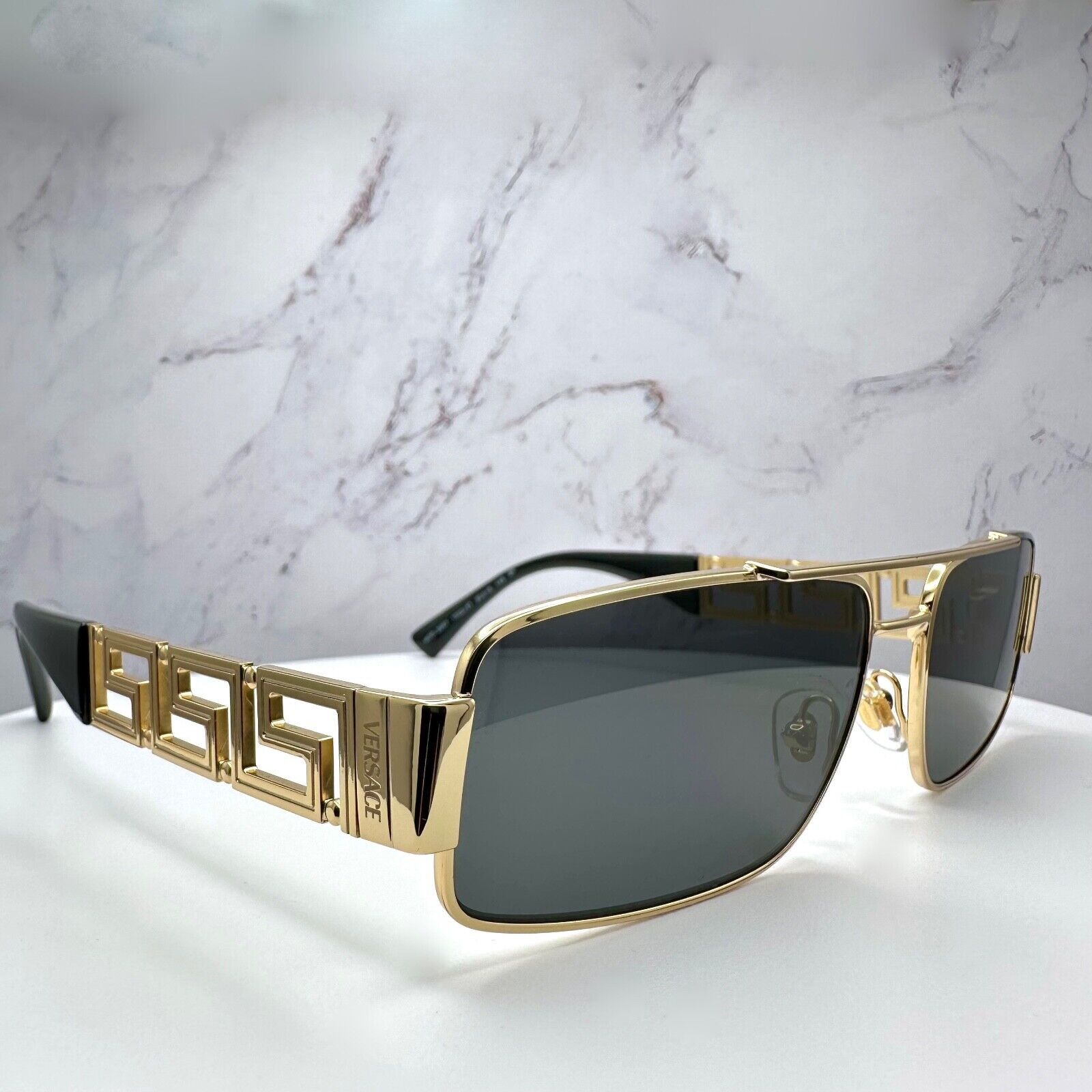 Versace Versace Sunglasses Gold Rectangle Metal Logo Black Retro Size ONE SIZE - 17 Thumbnail
