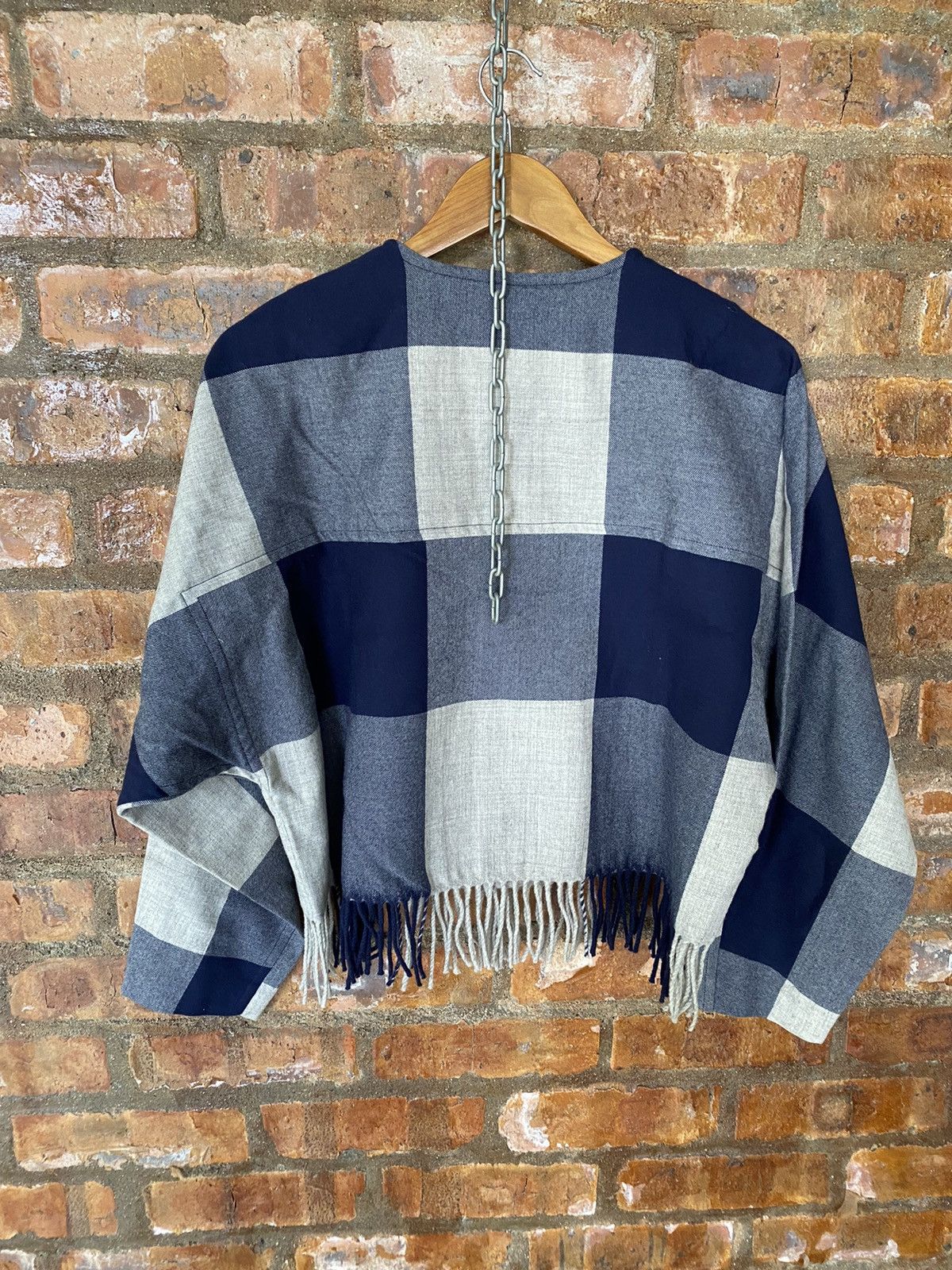 Hai Sporting Gear × Issey Miyake × Japanese Brand 1990s Issey Miyake Check fringe hem wool jacket Size US M / EU 48-50 / 2 - 10 Thumbnail