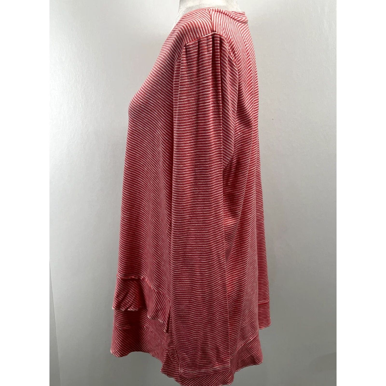 Soft Surroundings SOFT SURROUNDINGS Striped Tunic Ruffle Detail Long Sleeve T-Shirt Coral Pink Multicolor Adult Large Womens Size L / US 10 / IT 46 - 2 Thumbnail