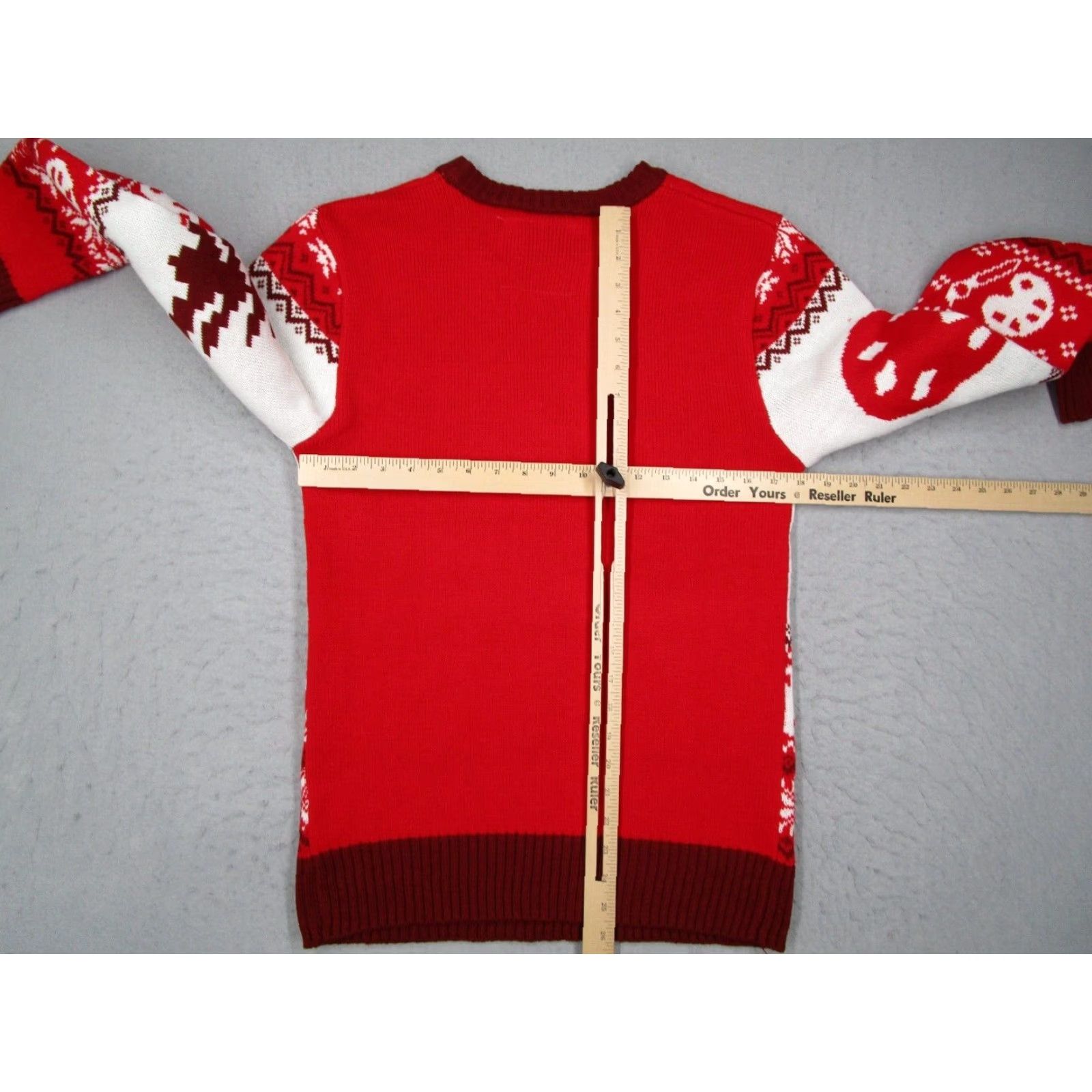 Vintage Bob Ross Mens Small Red Merry Little Christmas Crew Neck Pullover Sweater - 100% acrylic - All Seasons - Holiday Gift Size US S / EU 44-46 / 1 - 4 Thumbnail