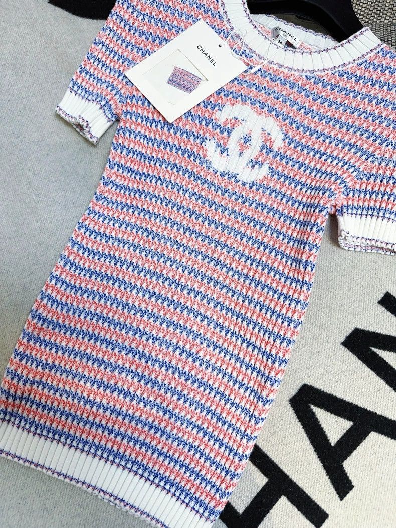 Chanel Chanel 20p pink blue striped white logo short-sleeved knit Size XXS / US 00 / IT 34 - 3 Thumbnail