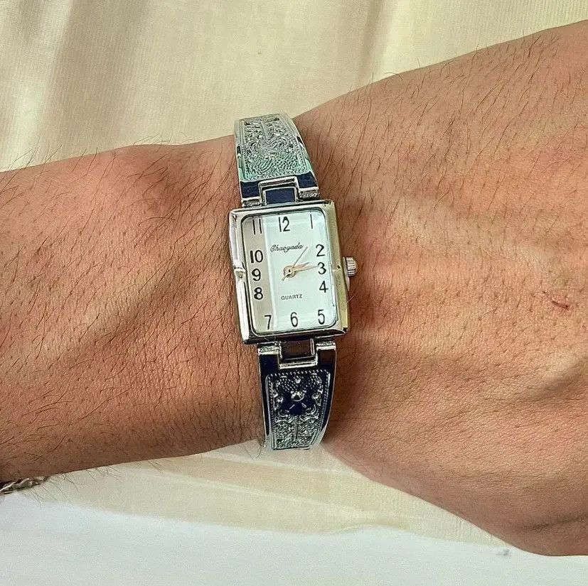 Jewelry 2000S Vintage Rectangle Stainless Steel Quartz Luxury Watch in Silver, Men's
