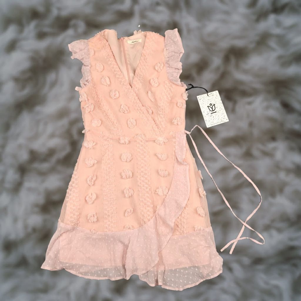 Vintage Andrée Unit Dress Womens Small Medium Pink Polka Dot Wrap Ruffle Sundress Mini Size S / US 4 / IT 40 - 1 Thumbnail
