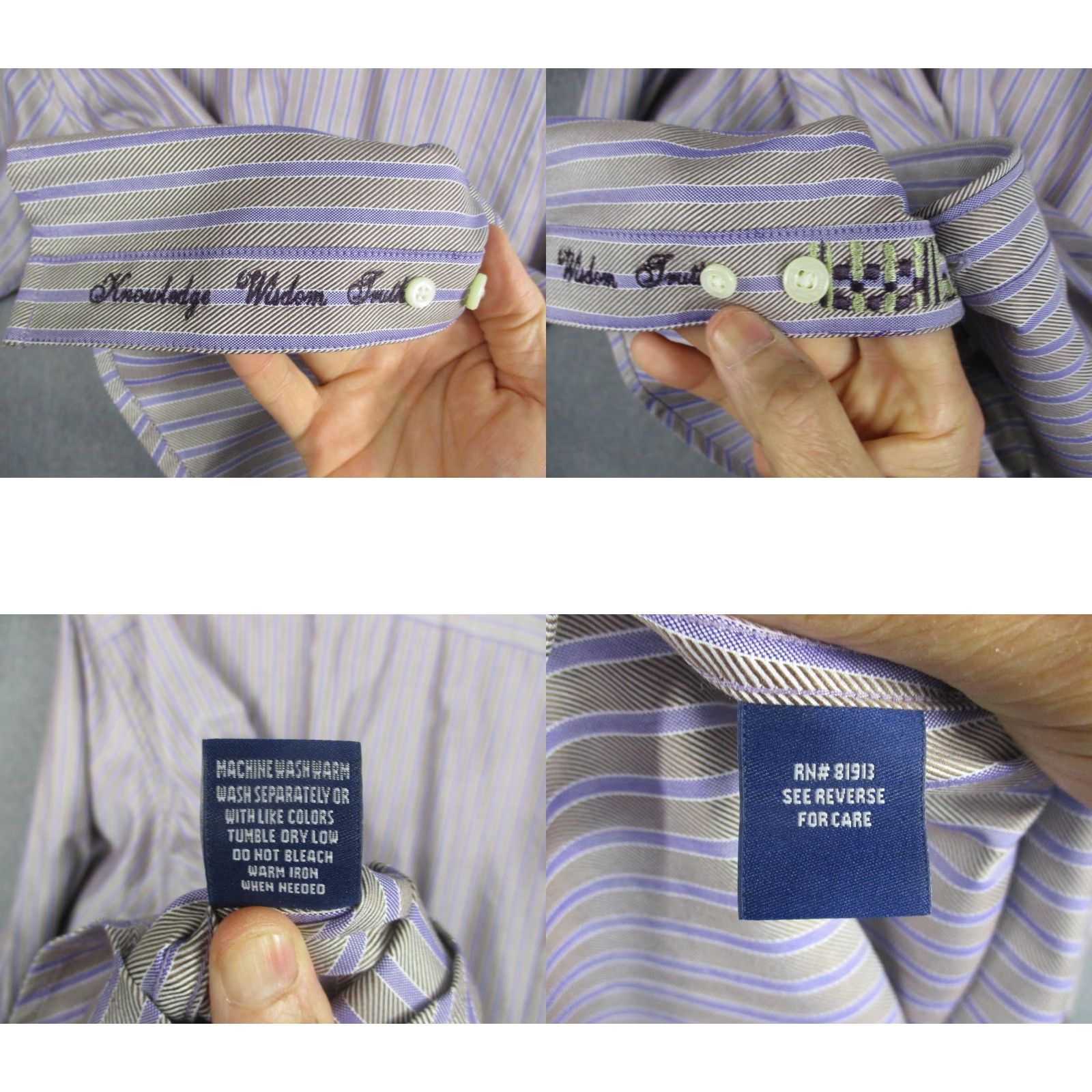Robert Graham Robert Graham Shirt Mens 2XL Purple Striped Button Down Contrast Floral Cuffs Size US XXL / EU 58 / 5 - 8 Thumbnail