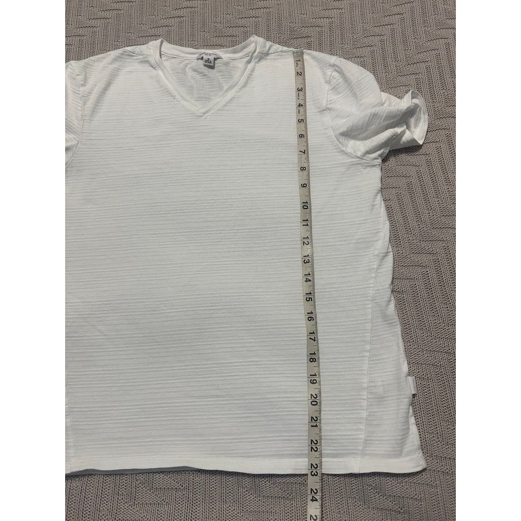Calvin Klein Calvin Klein white monotone striped vneck slim fit tee Size US M / EU 48-50 / 2 - 7 Thumbnail