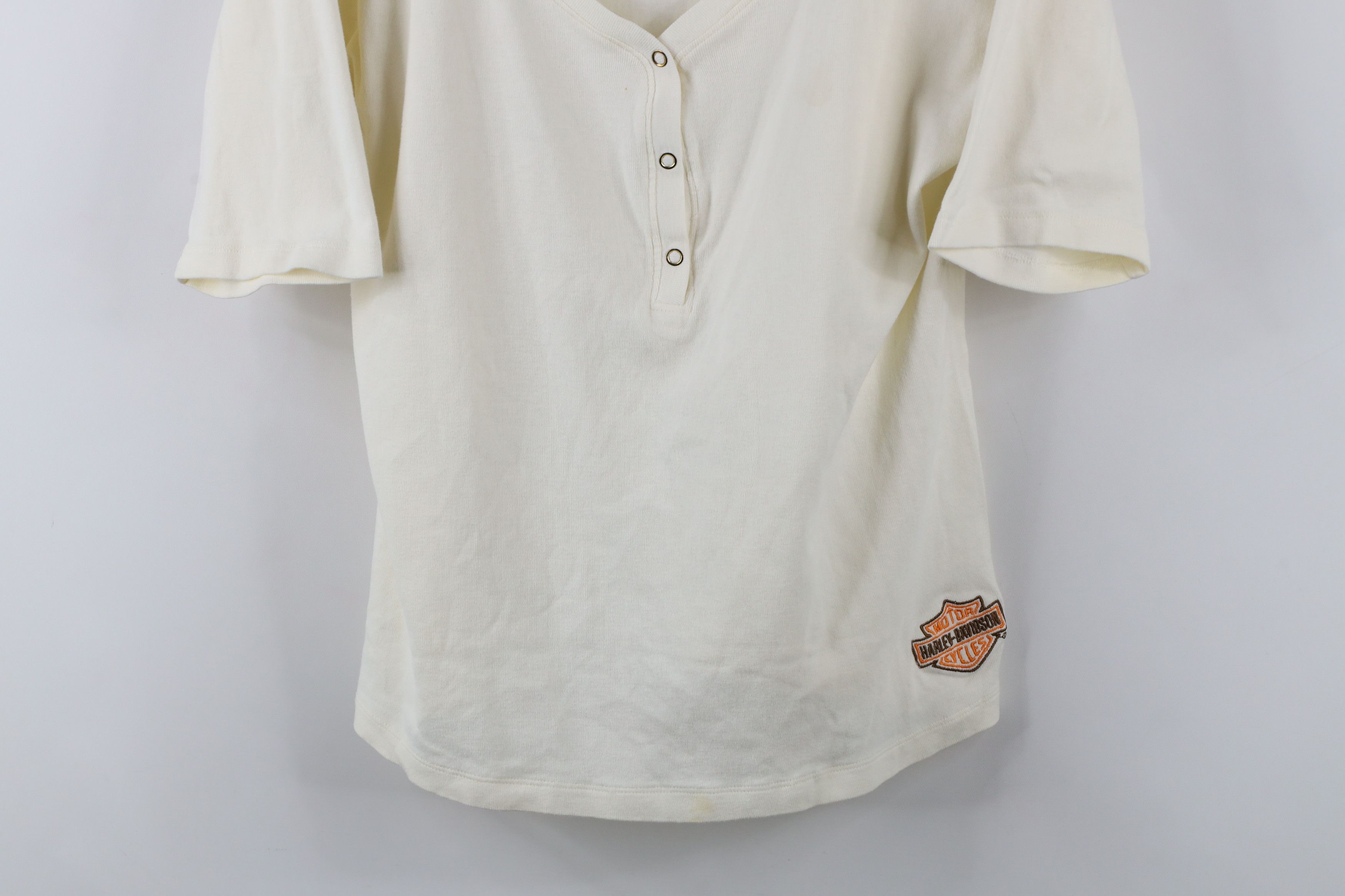 Harley Davidson × Vintage Vintage Y2K Harley Davidson Ribbed Knit Henley T-Shirt Cream Size XXL / US 16-18 / IT 52-54 - 3 Thumbnail