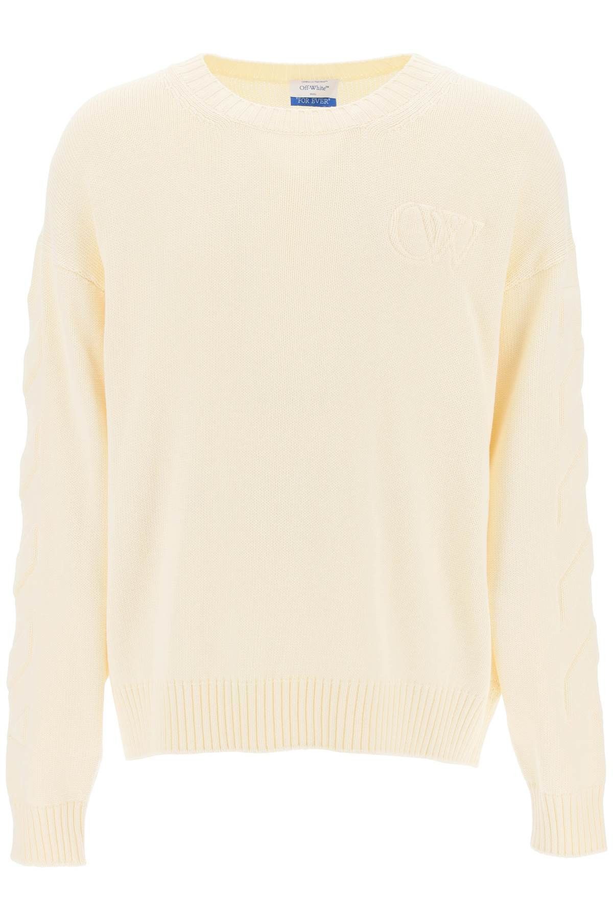 image of Off White Off-White Sweater With Embossed Diagonal Motif in Cream Cream, Men's (Size Large)