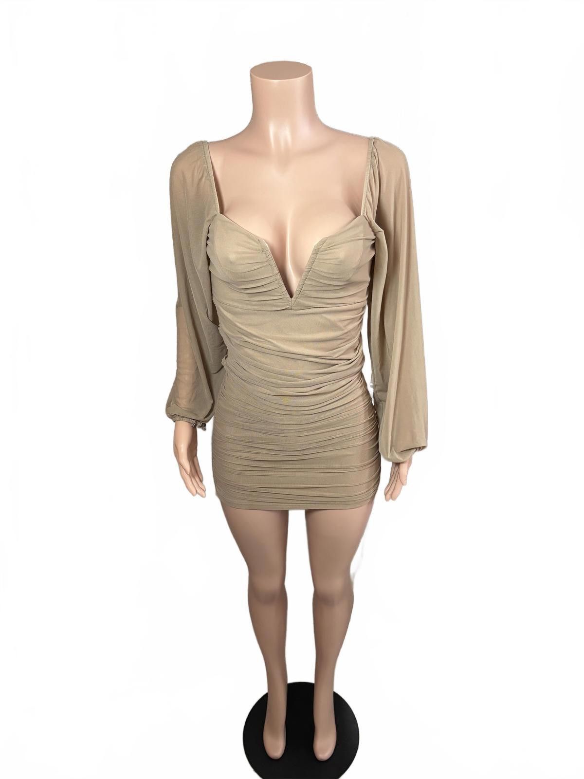 Other Blush BJ Beige Ruched Long Sleeve Mini Dress. Medium Size M / US 6-8 / IT 42-44 - 2 Thumbnail