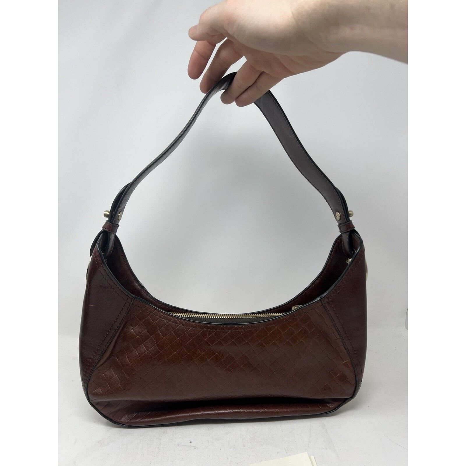 Lancel Lancel [Authentic] Curb Dark Brown Leather Weave Gold Chain Size ONE SIZE - 8 Thumbnail