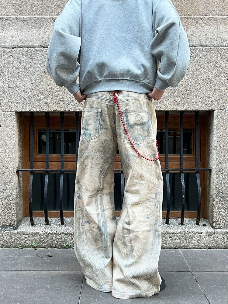 Jean Painted Print Baggy Wide Leg Jeans Size US 33 - 5 Thumbnail
