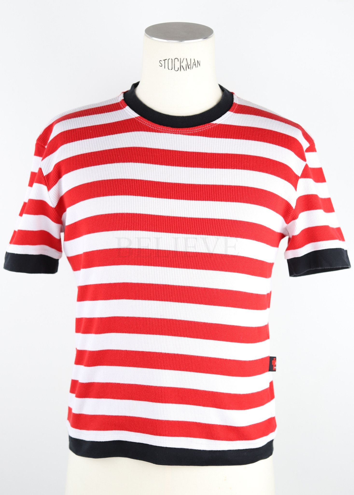 image of Jean Paul Gaultier Jean Paul Galtier T-Shirt Lined Logo Vintage OG 263 in Red/White, Women's (Size 