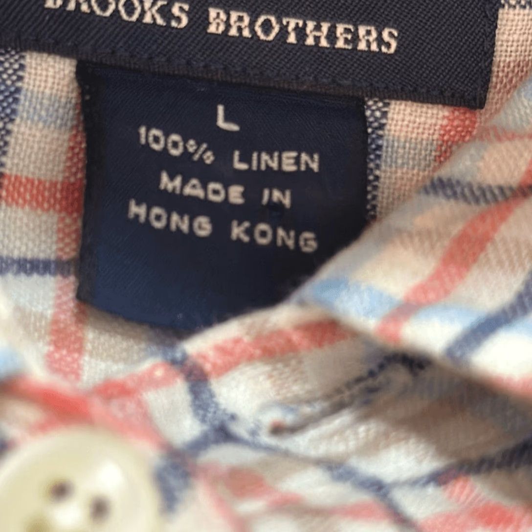 Brooks Brothers Brooks Brothers 346 Mens Linen Plaid Shirt L Long Sleeve Button-Up Multicolor Blue Tan Orange Size US L / EU 52-54 / 3 - 6 Thumbnail