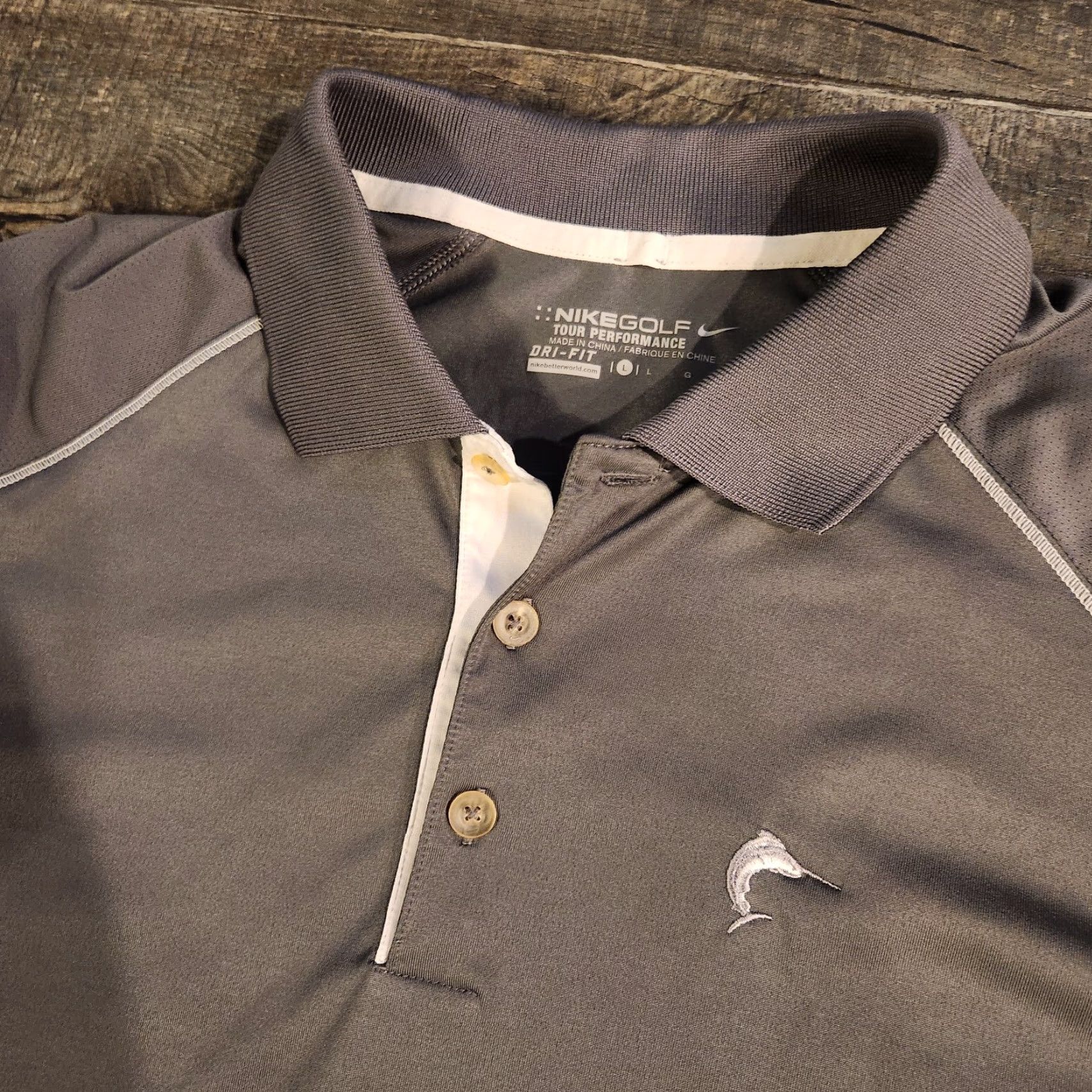 Nike Nike Polo Shirt Golf Tour Performance Dri-Fit Swordfish Fishing Men's Large Gray Mens Polo Shirt Size US L / EU 52-54 / 3 - 2 Thumbnail