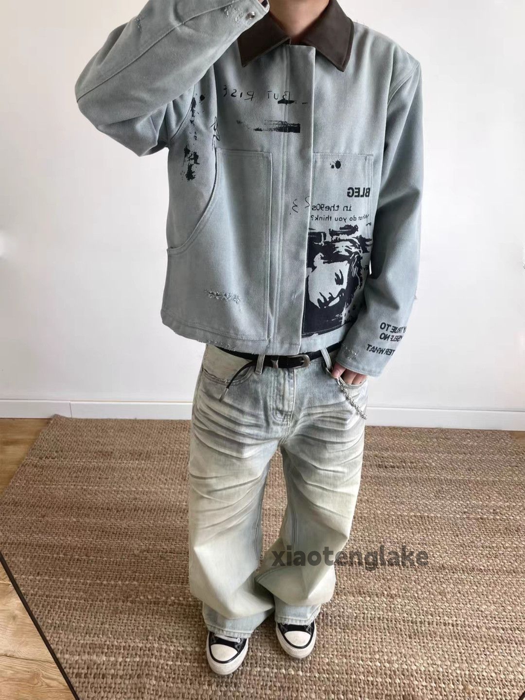 Jean Washed faded punk grunge loose baggy stain jeans Size US 28 / EU 44 - 2 Thumbnail