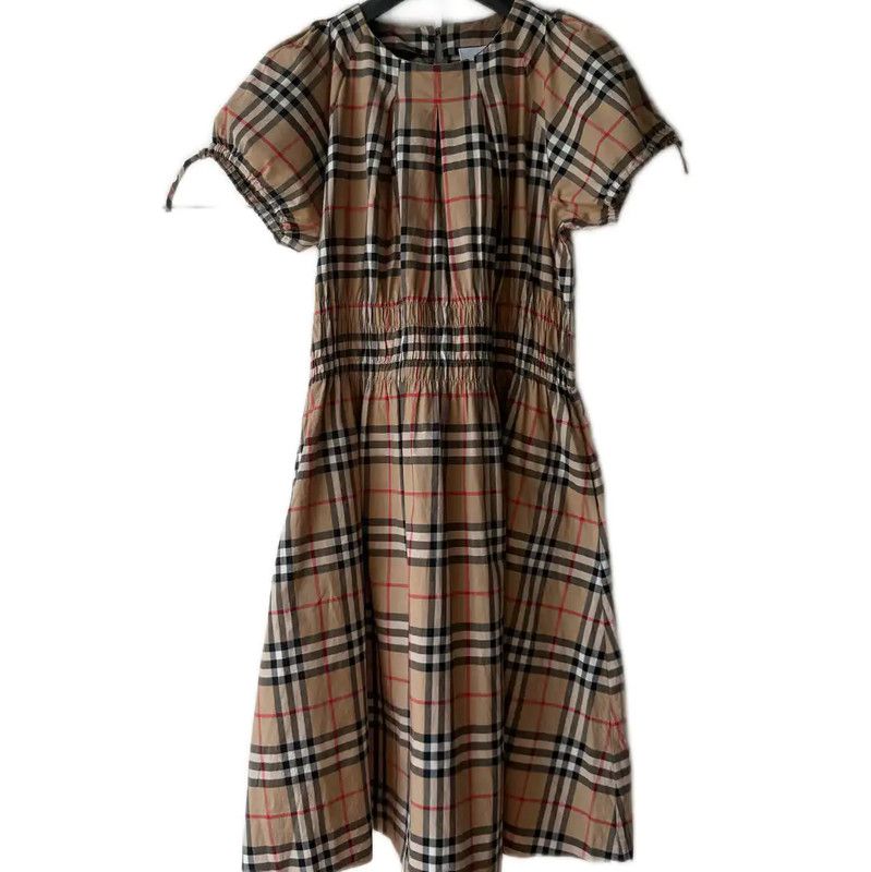Burberry Burberry Summer Khaki Cotton Check Dress Size L / US 10 / IT 46 - 1 Thumbnail