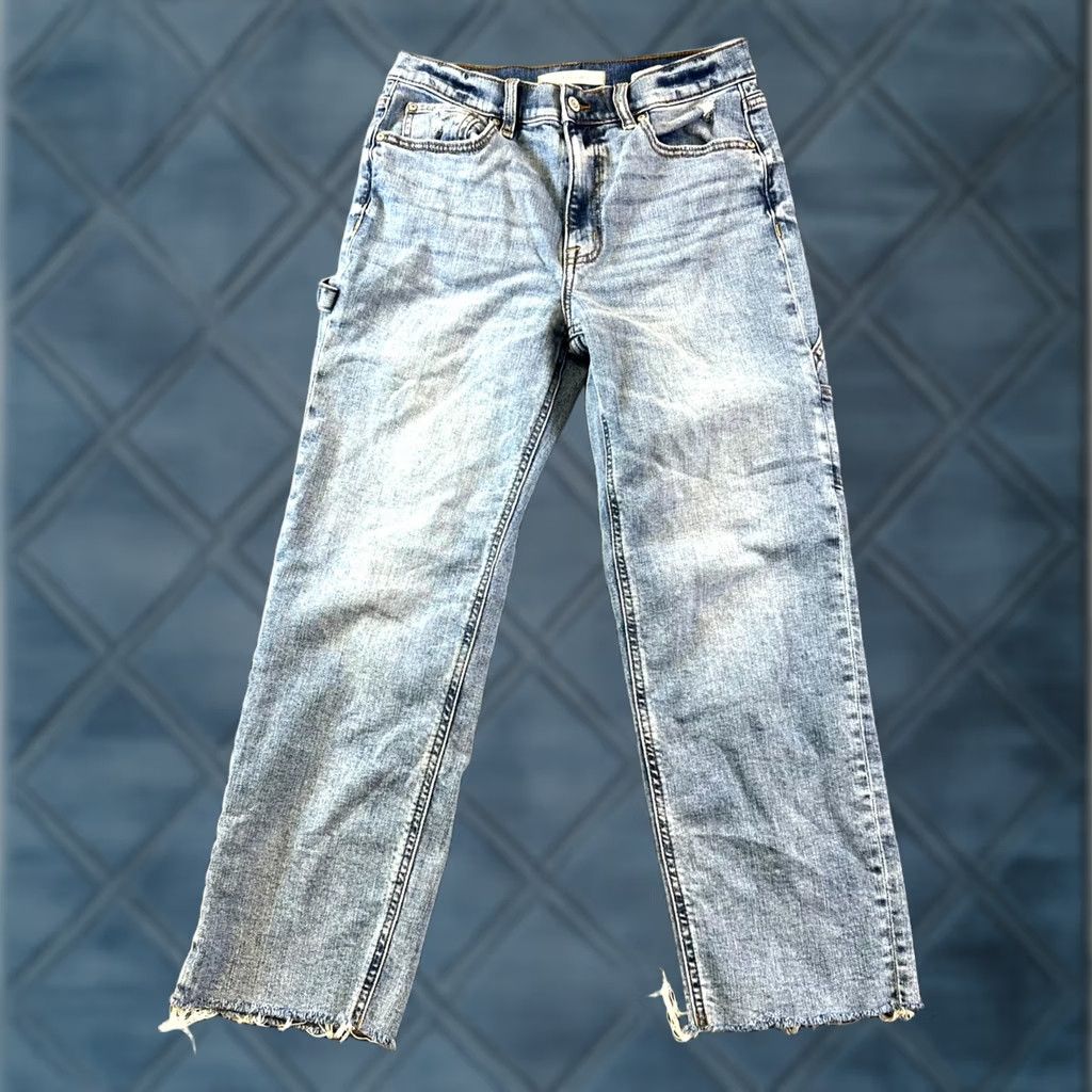 Vintage Eunina Jeans Womens 5/27W Blue Denim Raw Hem Super High-Rise Straight Leg Jeans Size 27" / US 4 / IT 40 - 1 Thumbnail