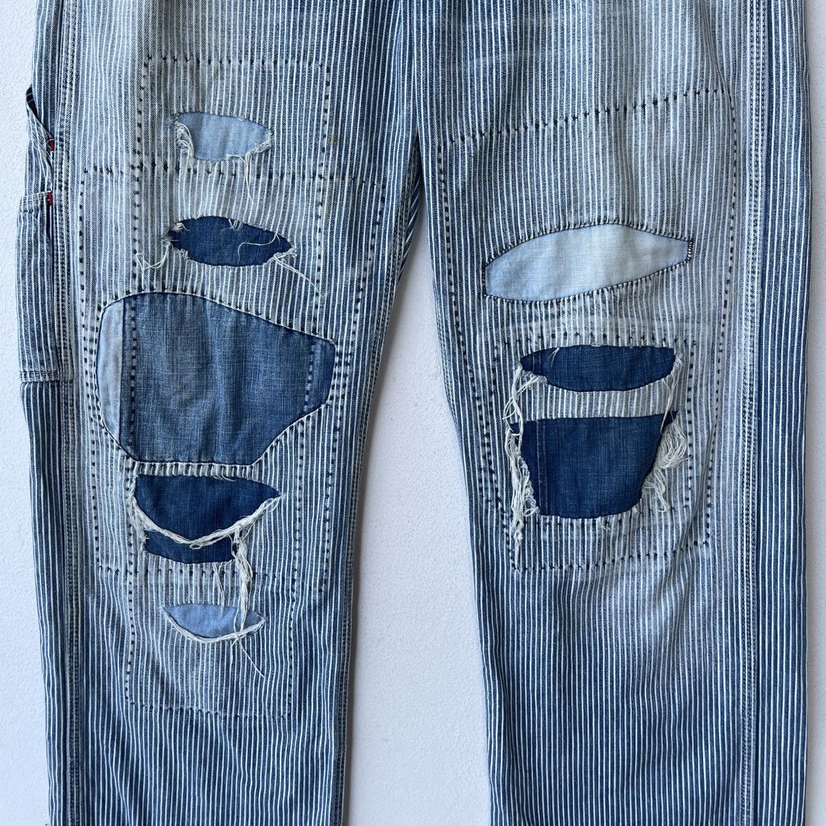 Kapital Denim & Dungaree Hickory Stripe Painter Pants Patchwork Boro Size US 31 - 4 Thumbnail