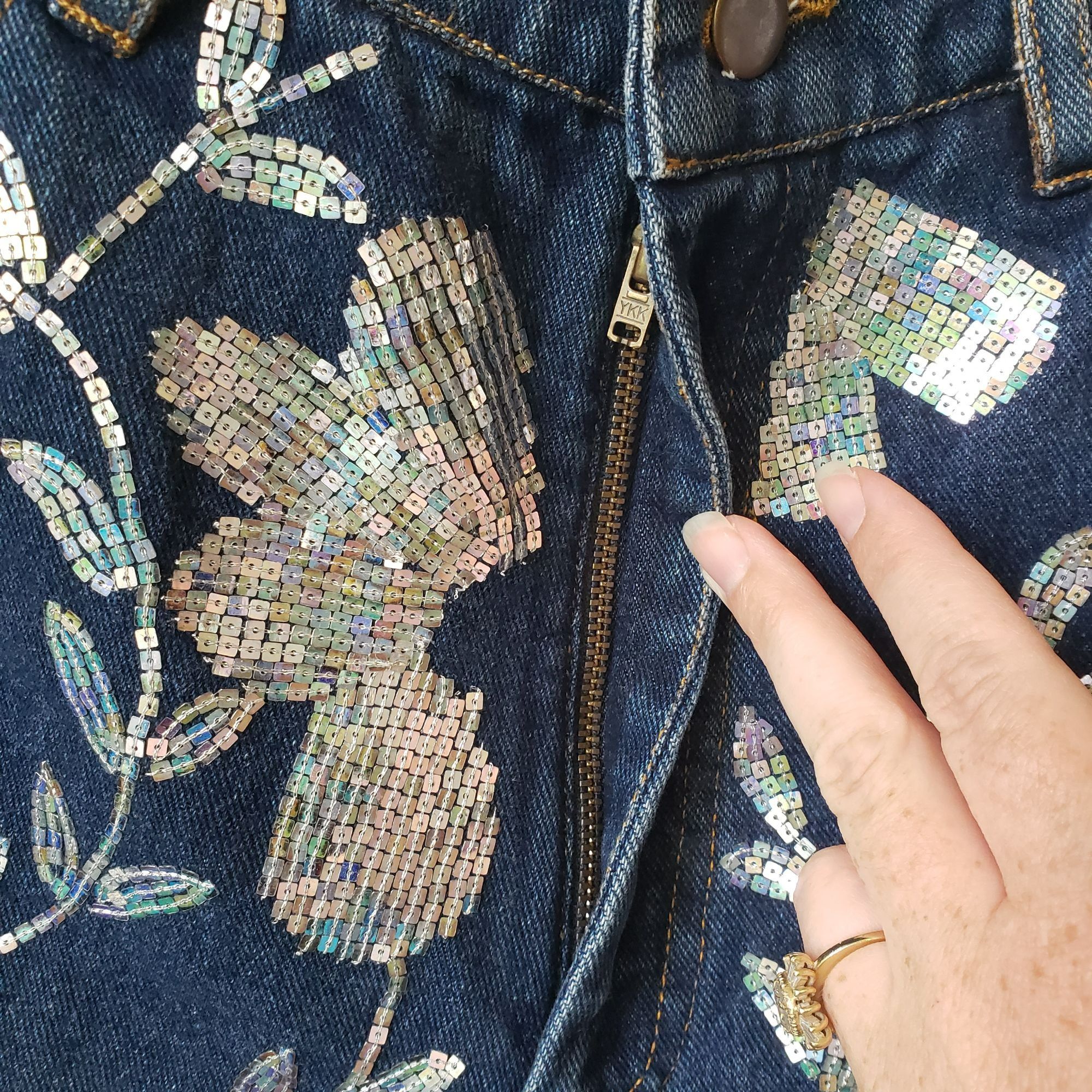 ASHISH Ashish Floral Sequin Embellished High Rise Straight Leg Blue Size 27" / US 4 / IT 40 - 12 Thumbnail