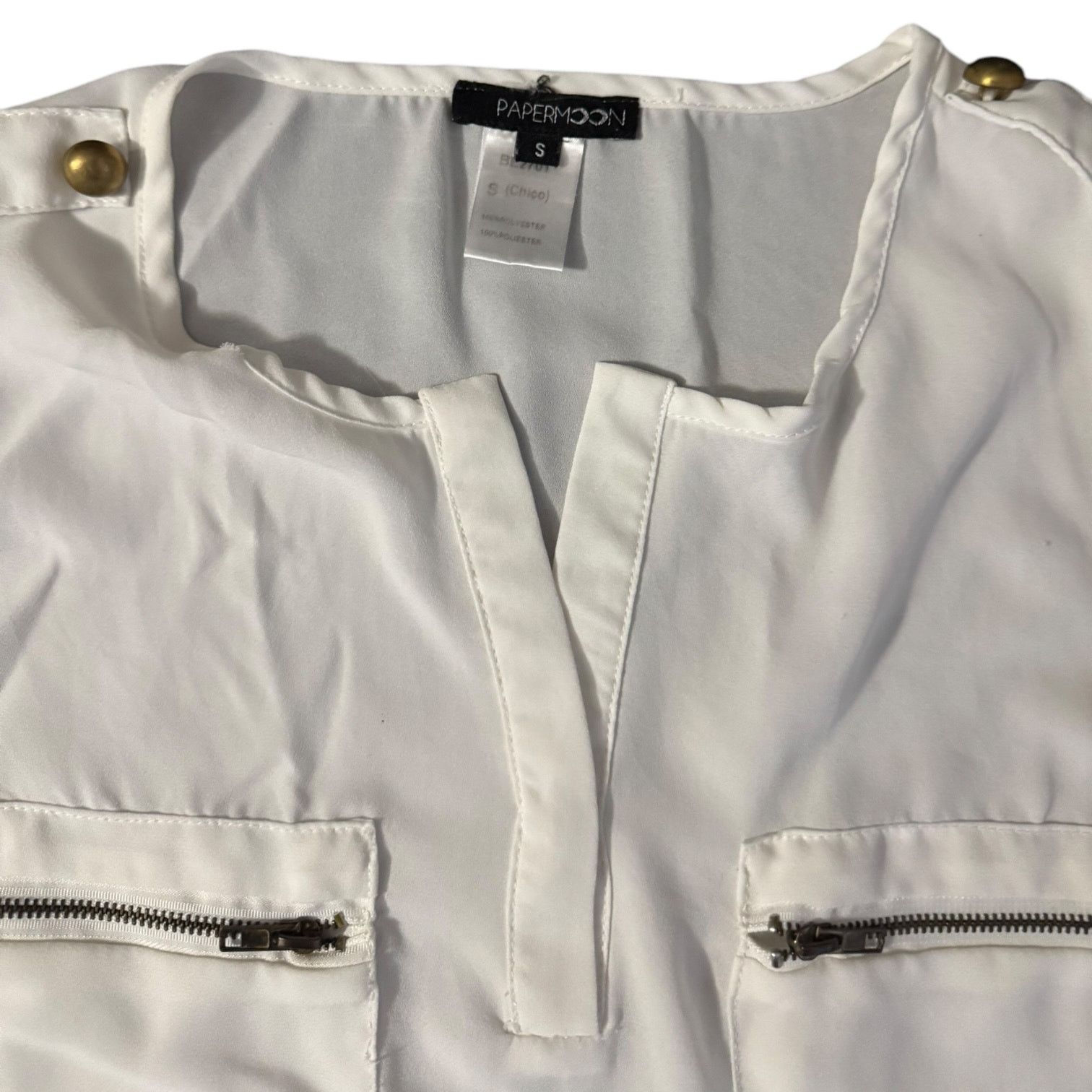 Other Paper Moon Ivory Shirt Sleeveless with Zipper Accents Small Size S / US 4 / IT 40 - 2 Thumbnail