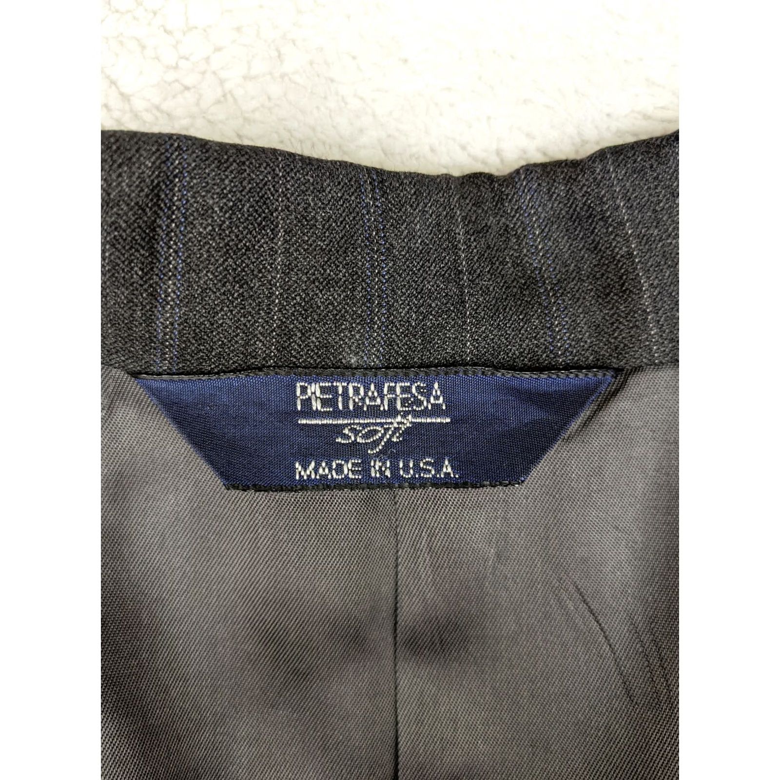 Vintage Pietrafesa Blazer Jacket Striped 46L Gray Chalk Wool 2 Button Notch Lapel Mens Size 46R - 6 Thumbnail