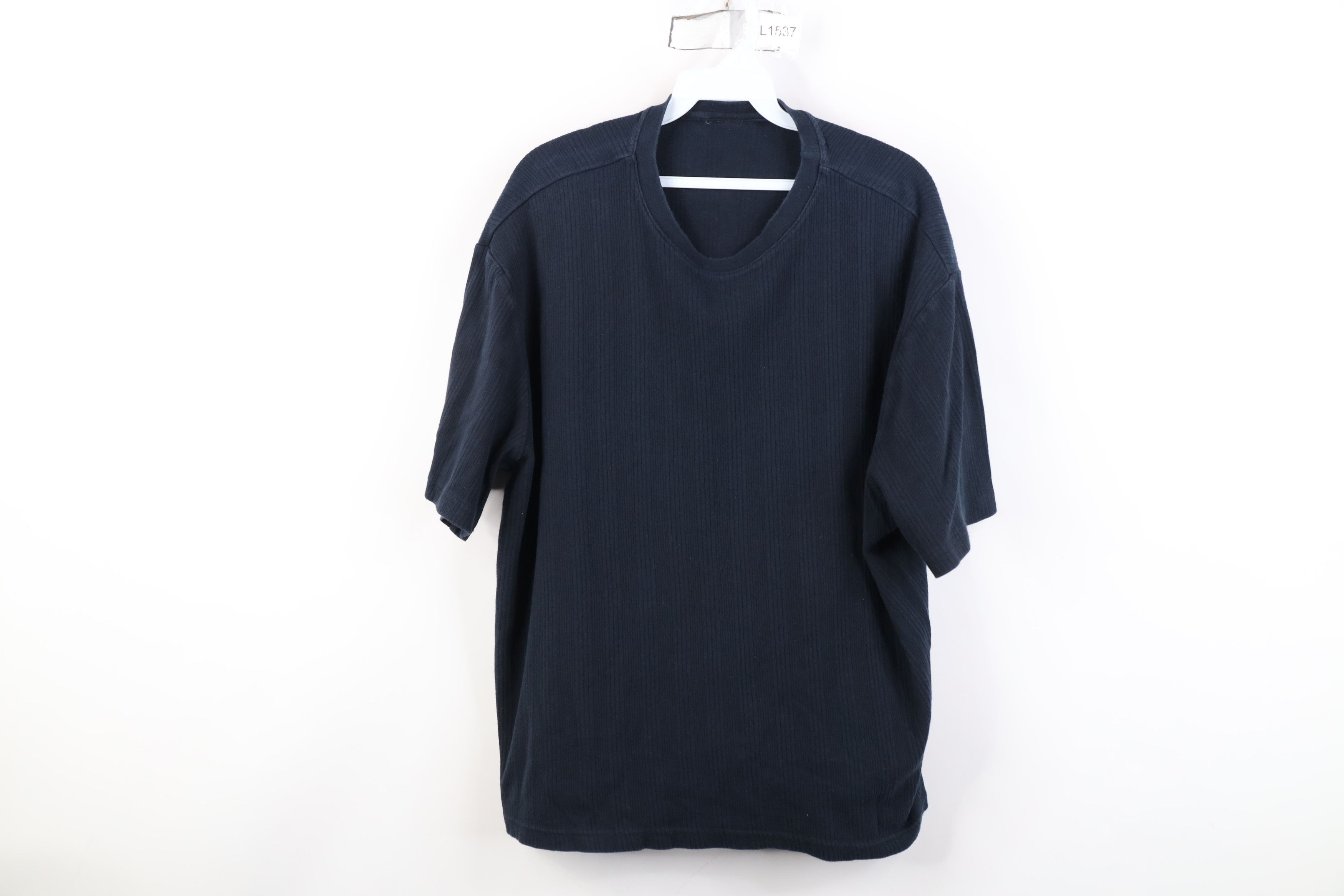 Vintage Vintage 90s Streetwear Cotton Ribbed Knit T-Shirt Navy Blue Size US XL / EU 56 / 4 - 1 Thumbnail