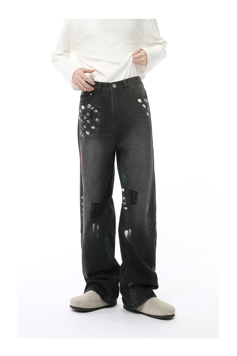 Japanese Brand × Jean Fashion irregular graffiti washed vintage jeans Size US 32 / EU 48 - 1 Thumbnail
