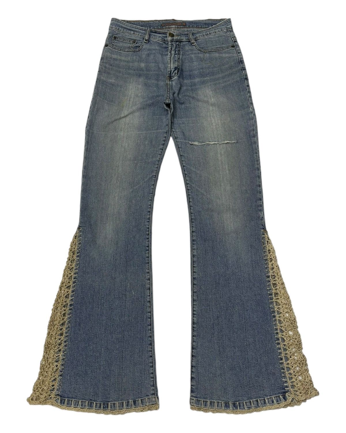 Designer Vintage Flared Jeans Toco Toco Crochet Bootcut Jeans Size US 27 - 1 Thumbnail