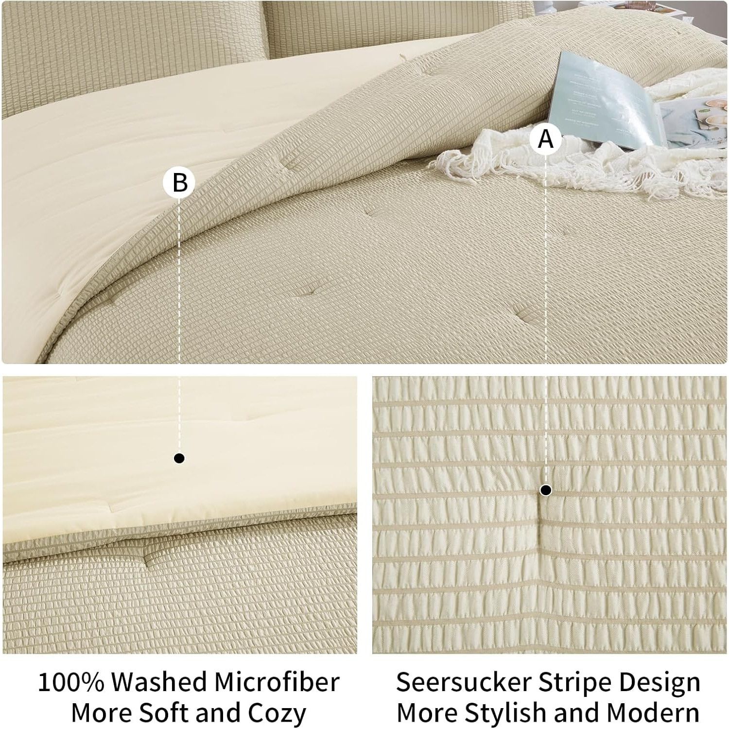 Other 3 Piece Seersucker Oversized King Comforter Set 98x120, Size ONE SIZE - 7 Thumbnail