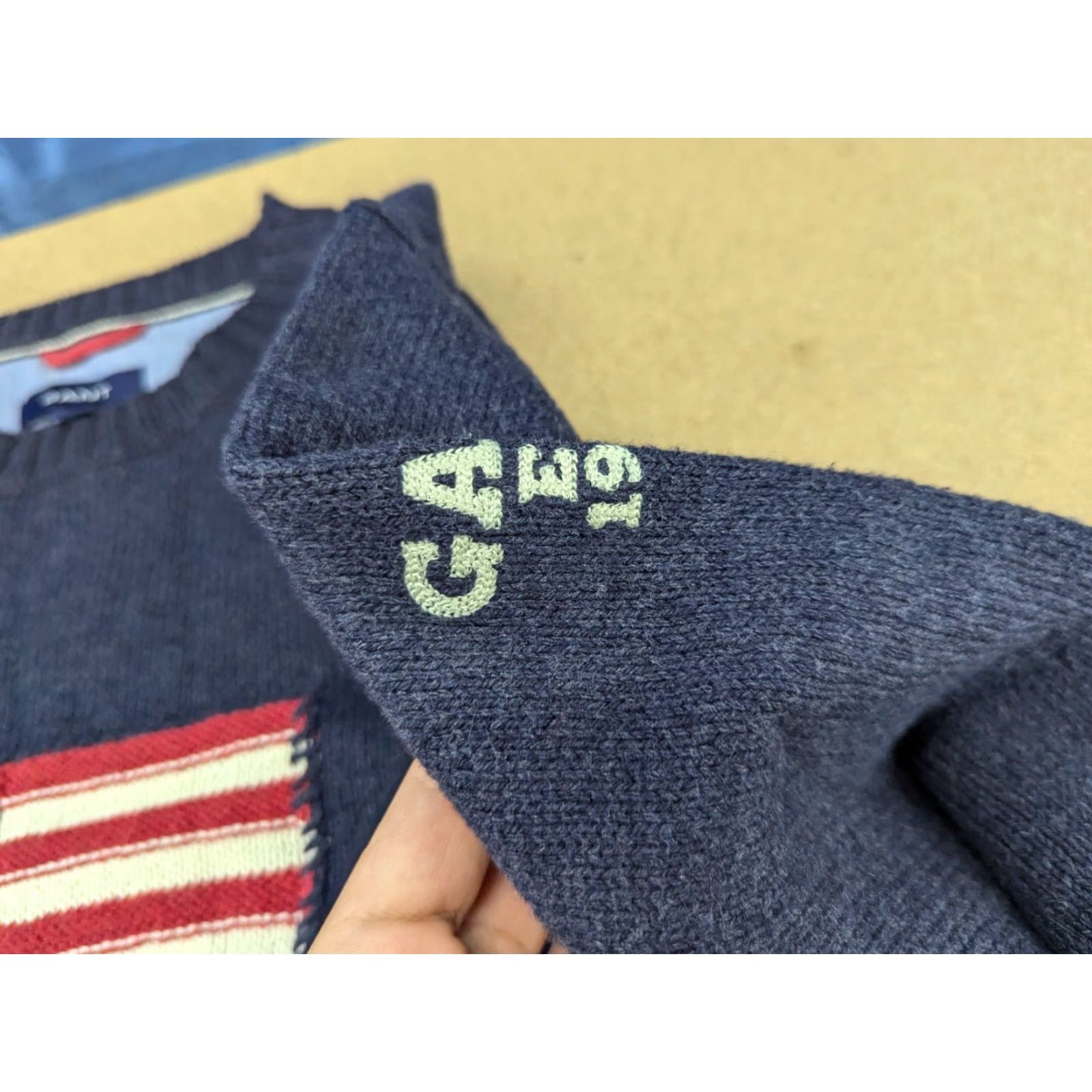 Gant GANT Mens Sweater XL Gray Cotton Knitted Crewneck USA Flag Logo Pullover Shirt Mens Size US XL / EU 56 / 4 - 7 Thumbnail