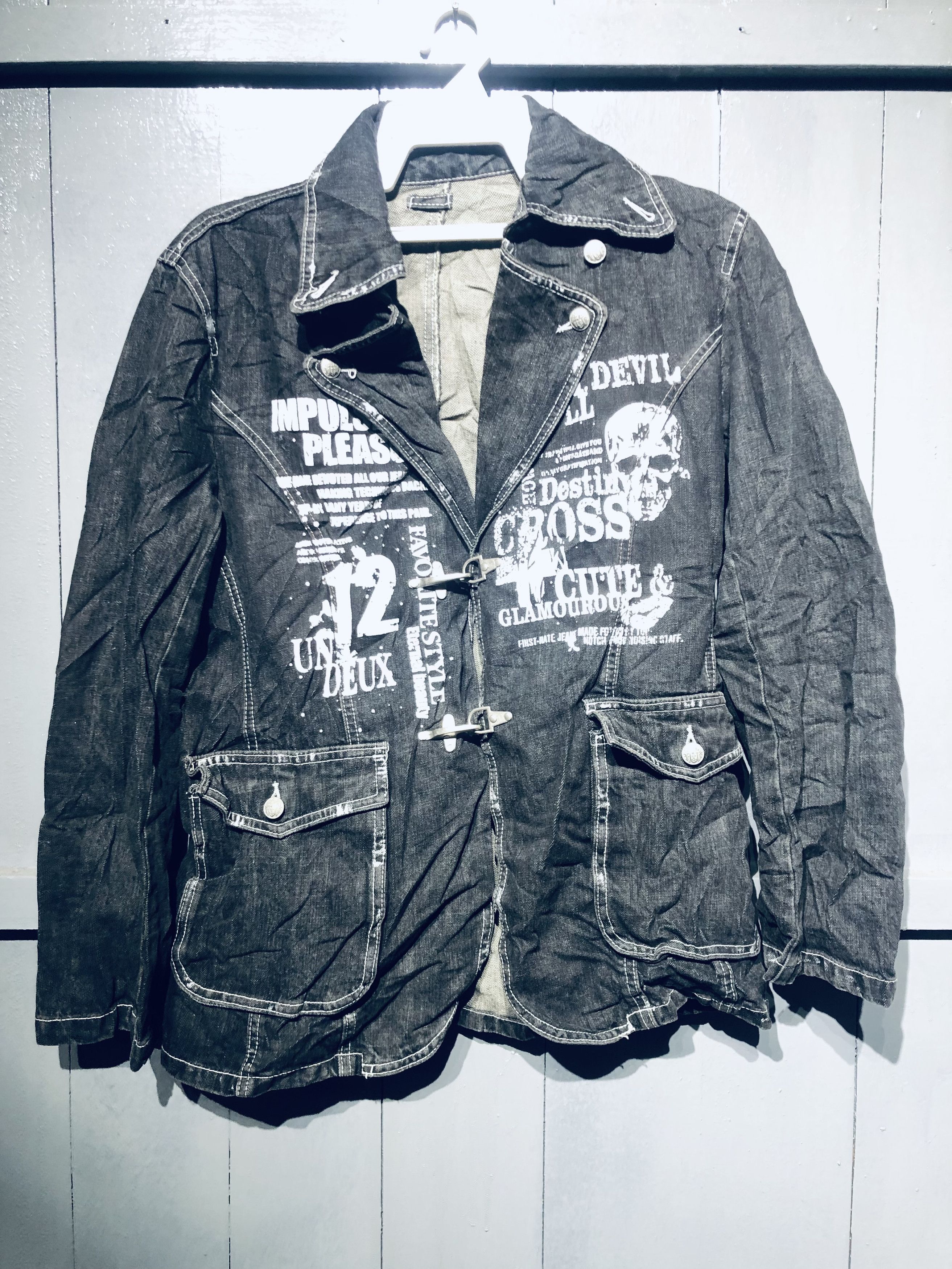 Japanese Brand 💸OFFER BINDING💸 SKULL ☠️ PUNK STYLE DENIM JACKET‼️ Size US M / EU 48-50 / 2 - 3 Thumbnail