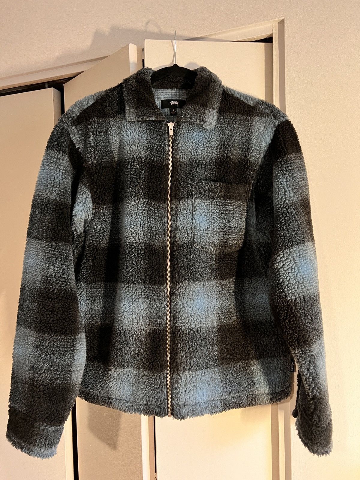 Stussy Stussy Shadow Plaid Sherpa Zip Up (Blue) | Grailed