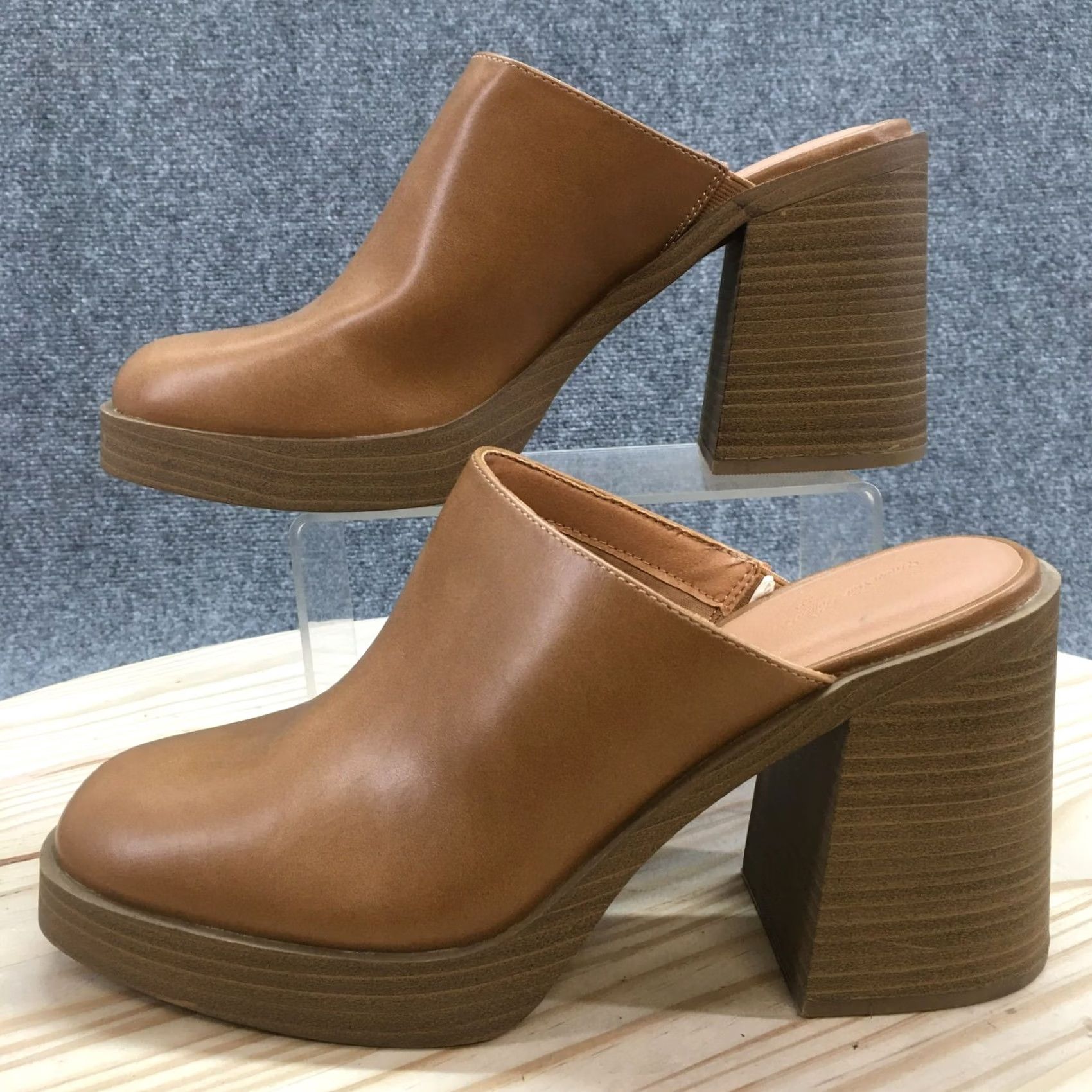 Vintage Universal Thread Mules Womens 11 Tess Platform Brown Faux Leather Heels Casual Size US 11 / IT 41 - 2 Thumbnail