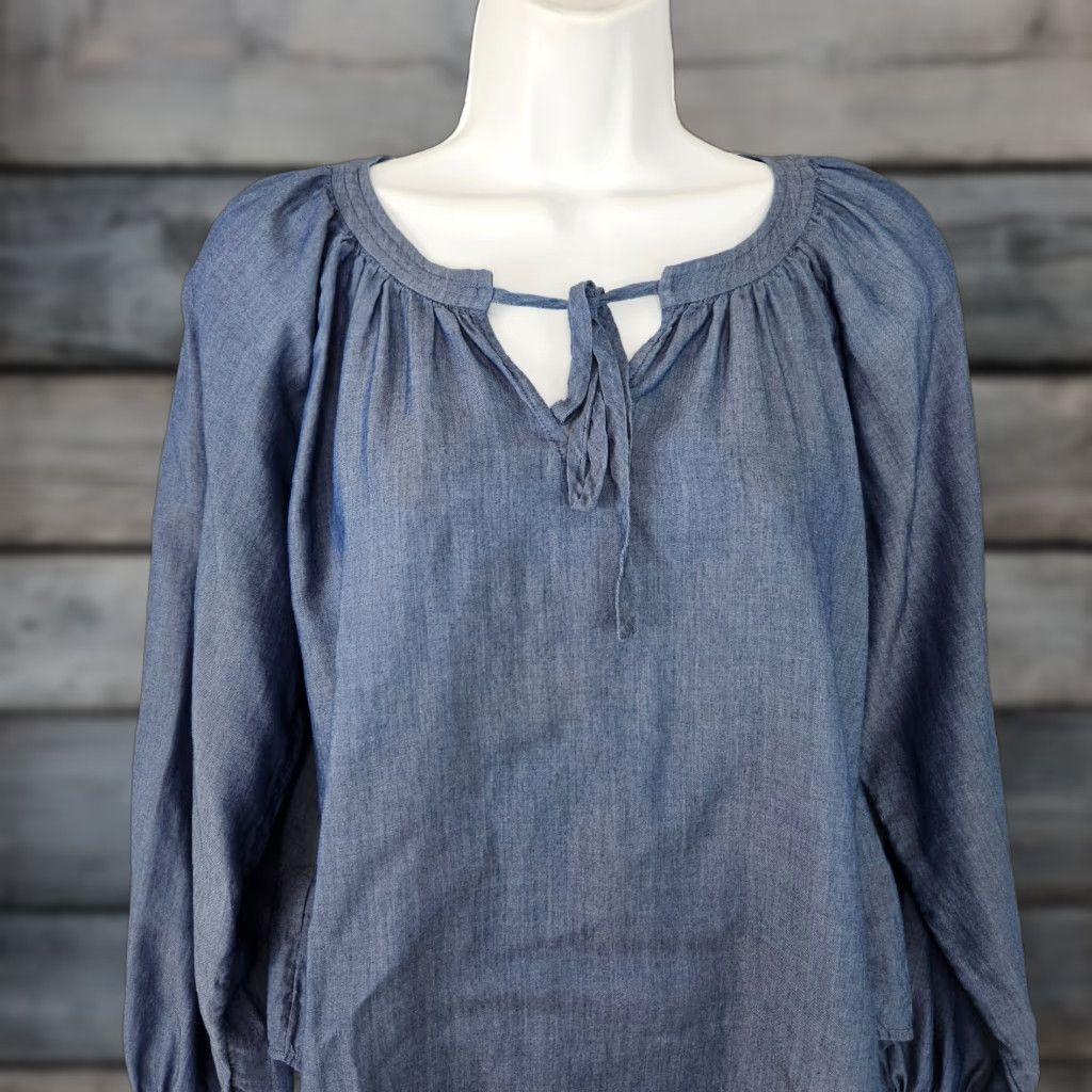 Loft LOFT Ann Taylor Womens Top Blouse XS Solid Blue Cotton Lyocell Long Sleeve Regular Size XS Womens) Size XS / US 0-2 / IT 36-38 - 1 Thumbnail