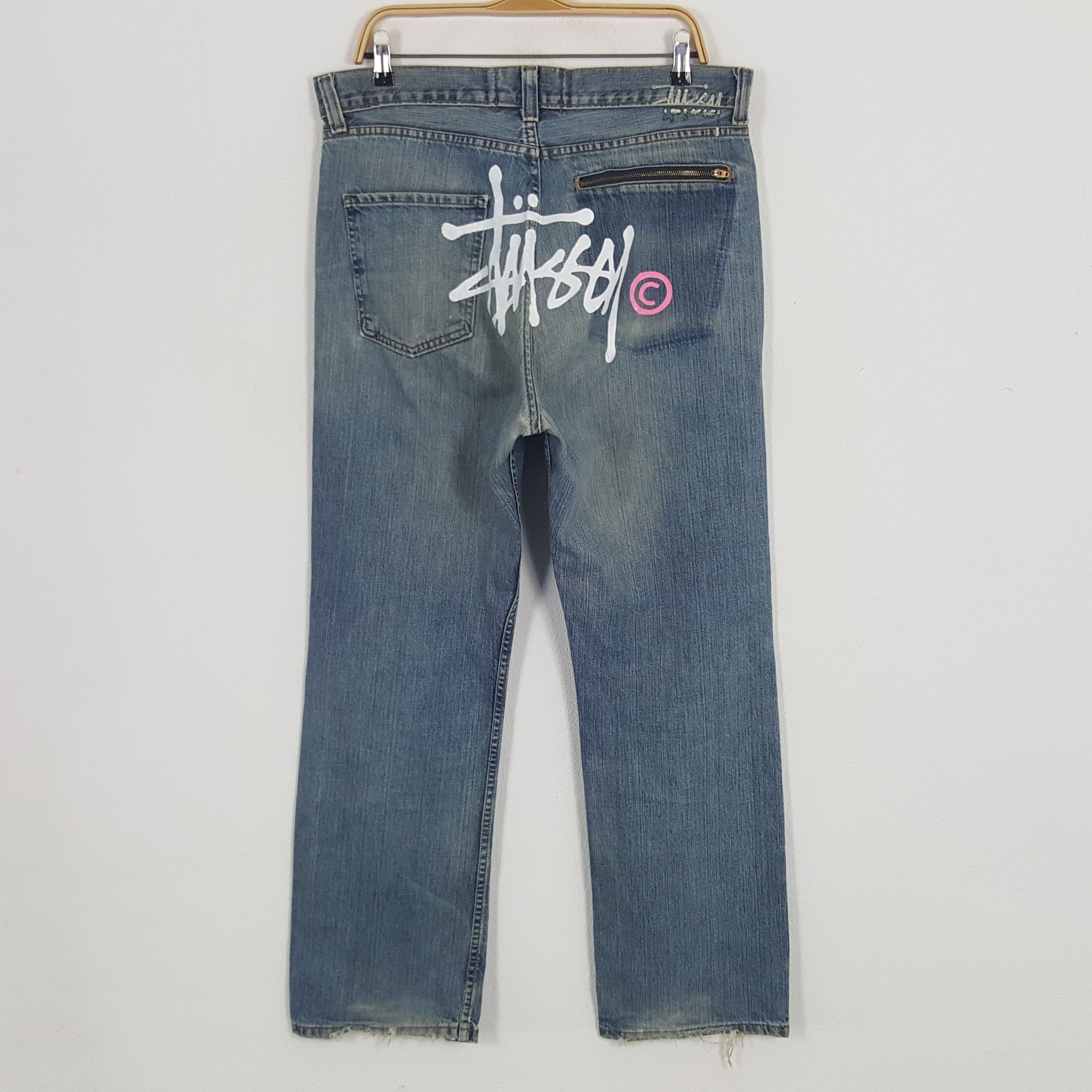 Stussy × Vintage Vintage Stussy Streetwear Custom Art Big Logo Denim Jeans Size US 35 - 1 Thumbnail