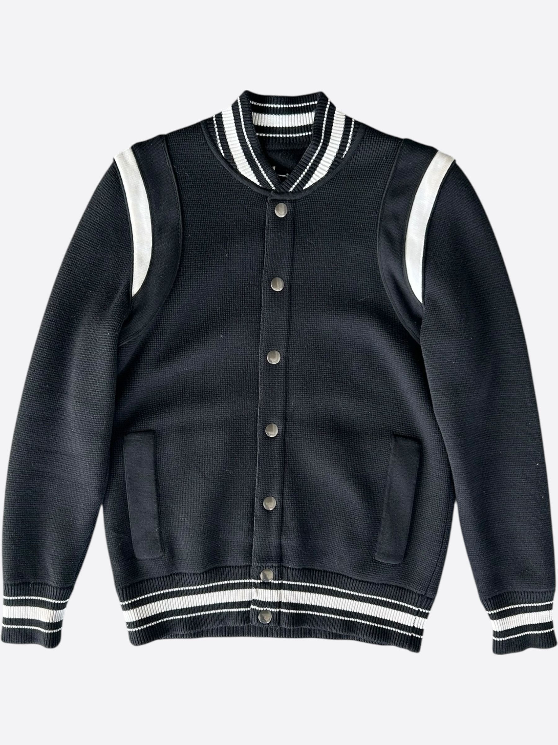 Givenchy Givenchy Black & White Wool 4G Logo Striped Bomber Jacket Size US M / EU 48-50 / 2 - 1 Thumbnail