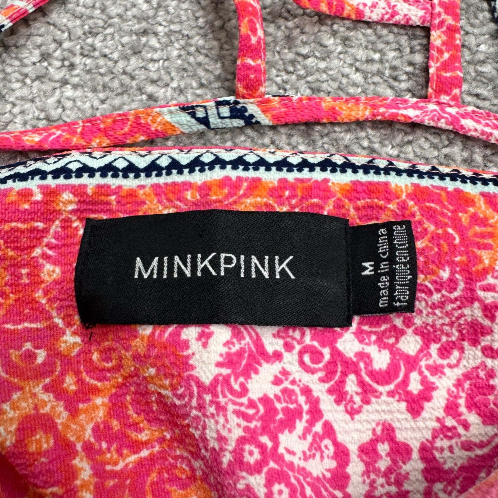 MINKPINK MINKPINK Geometric Halter Maxi Dress Women Medium Pink Orange Backless Slit NWOT Size M / US 6-8 / IT 42-44 - 6 Thumbnail