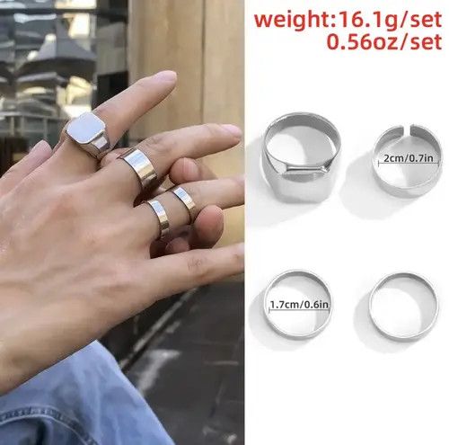 Other 4 pcs/ Set- Hiphop Rock Theme Ring Size ONE SIZE - 3 Thumbnail