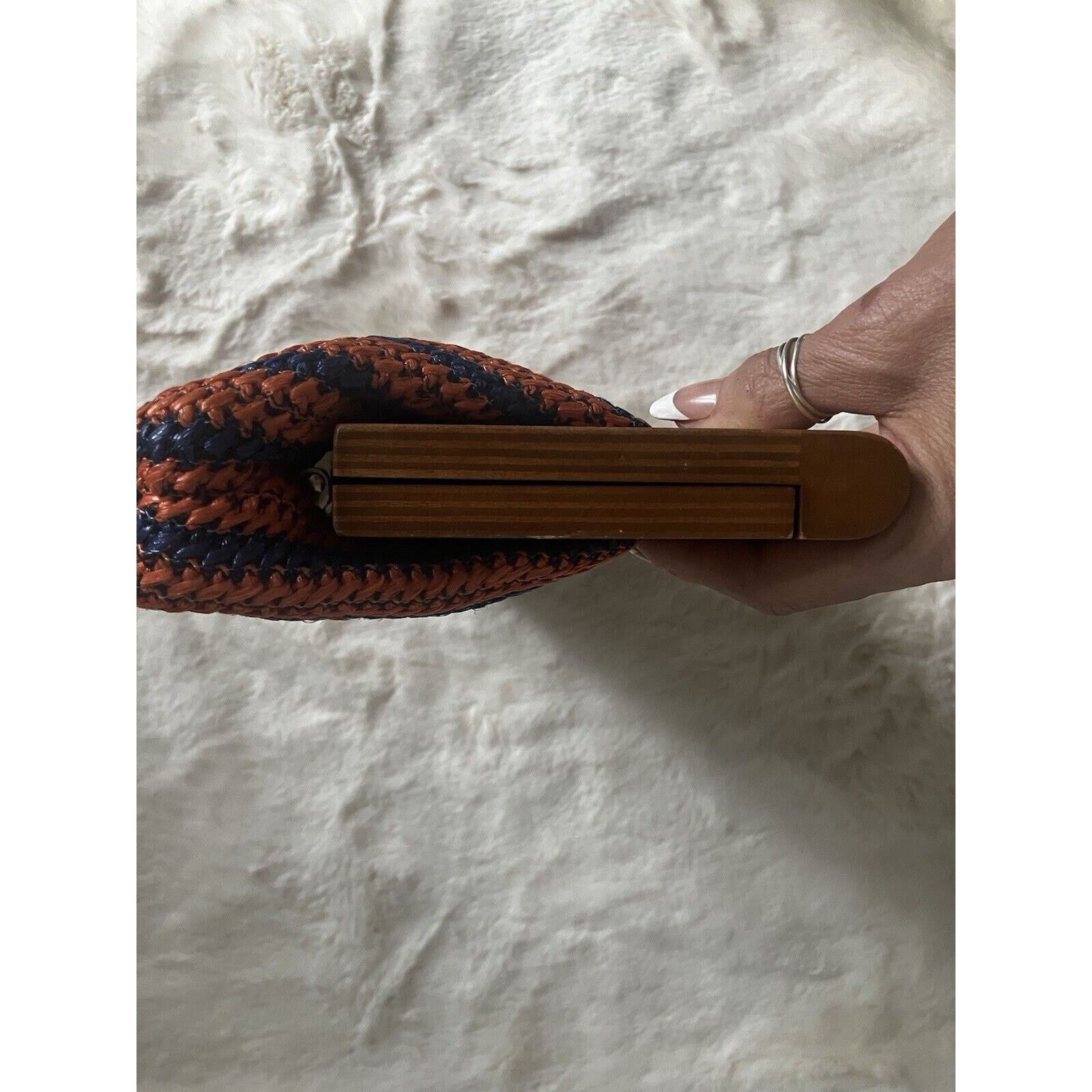 Other Urban Expressions Clutch blue orange Stripes Wooden Handles Size ONE SIZE - 10 Thumbnail