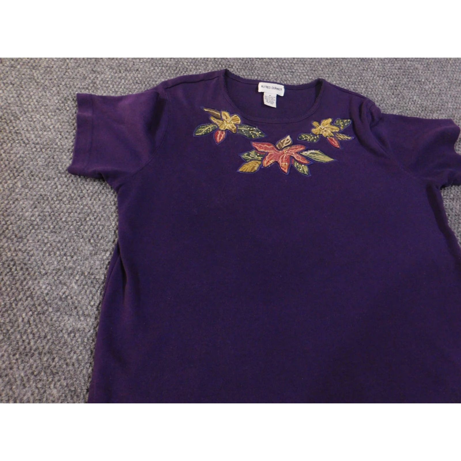 Vintage Alfred Dunner Sweater Pullover Womens Medium Purple Knit Raglan Short Sleeve Crew Neck Stretch Modern Casual Size M / US 6-8 / IT 42-44 - 7 Thumbnail
