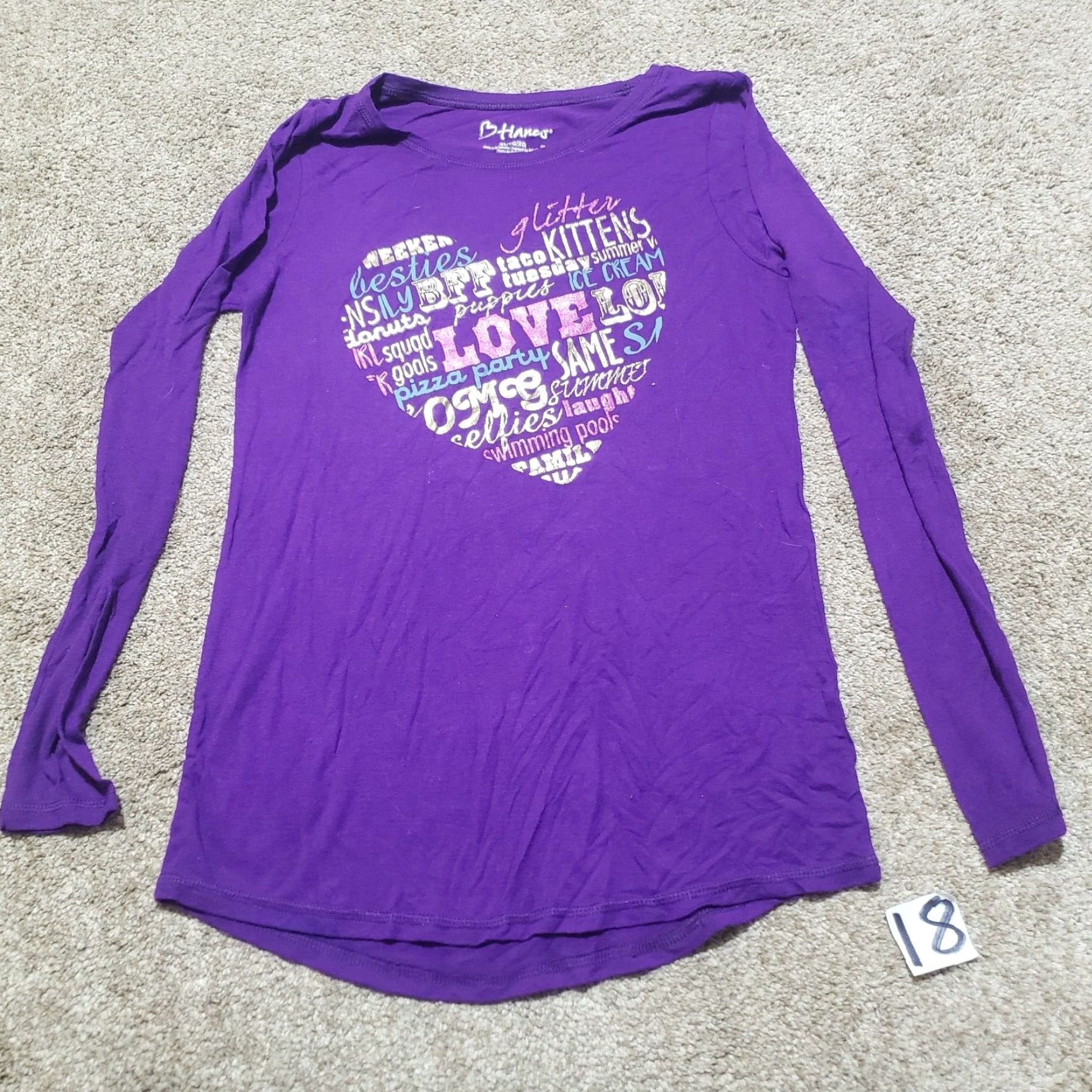Hanes Hanes Purple Love Heart Color Tee T-Shirt Long Sleeve Adult Women XL Extra Large Size XL / US 12-14 / IT 48-50 - 2 Thumbnail