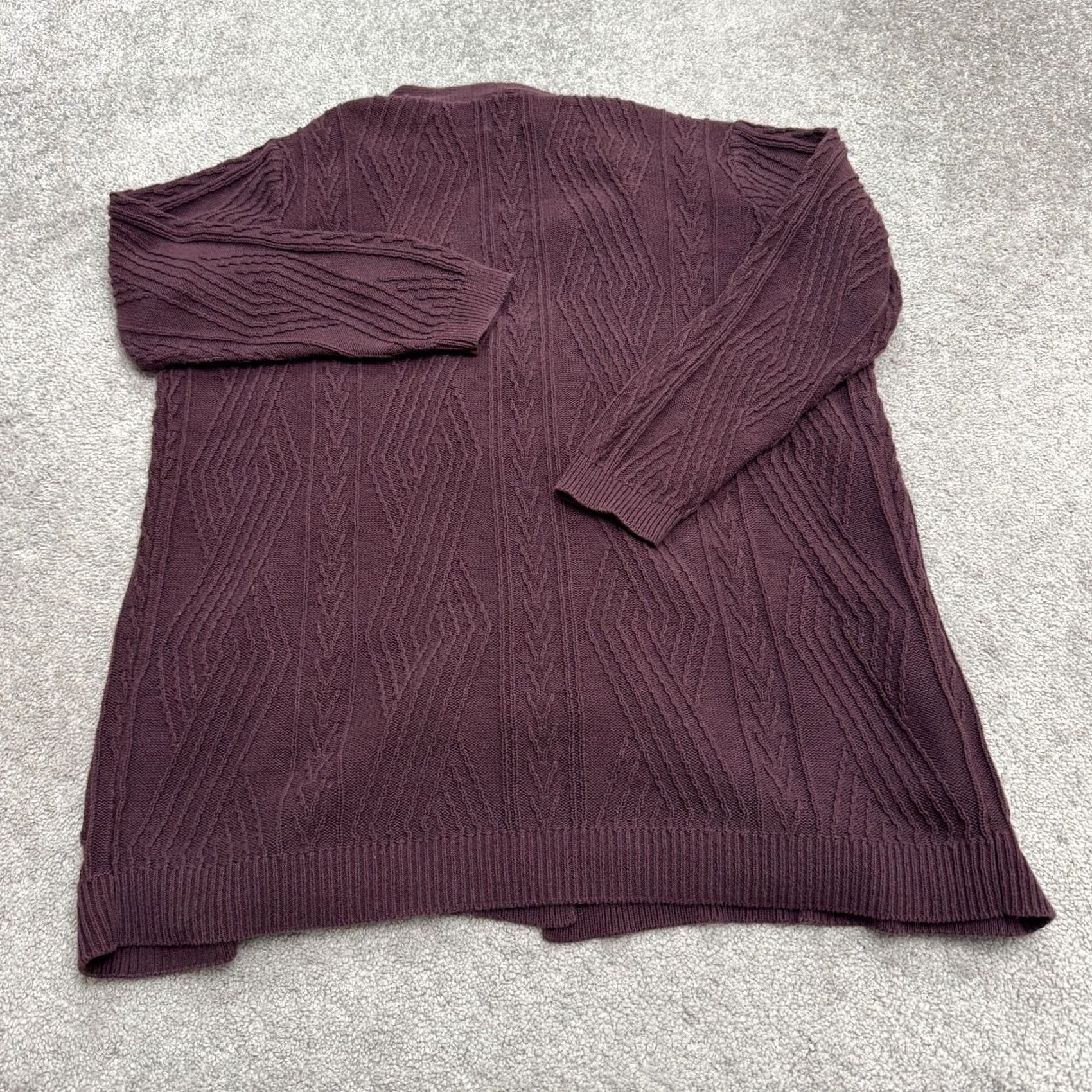 Vintage St. Johns' Bay Cotton Cardigna Sweater Womens XL Deep Purple Cable Knit Shawl Cardigan Knit All Seasons Casual Size XL / US 12-14 / IT 48-50 - 2 Thumbnail