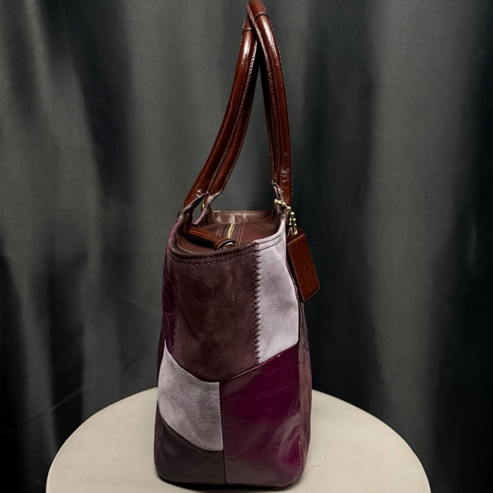 Coach VINTAGE Coach Tote Bag Large Purple Leather Suede Patchwork Signature Bleecker Y2K Womens Size ONE SIZE - 2 Thumbnail