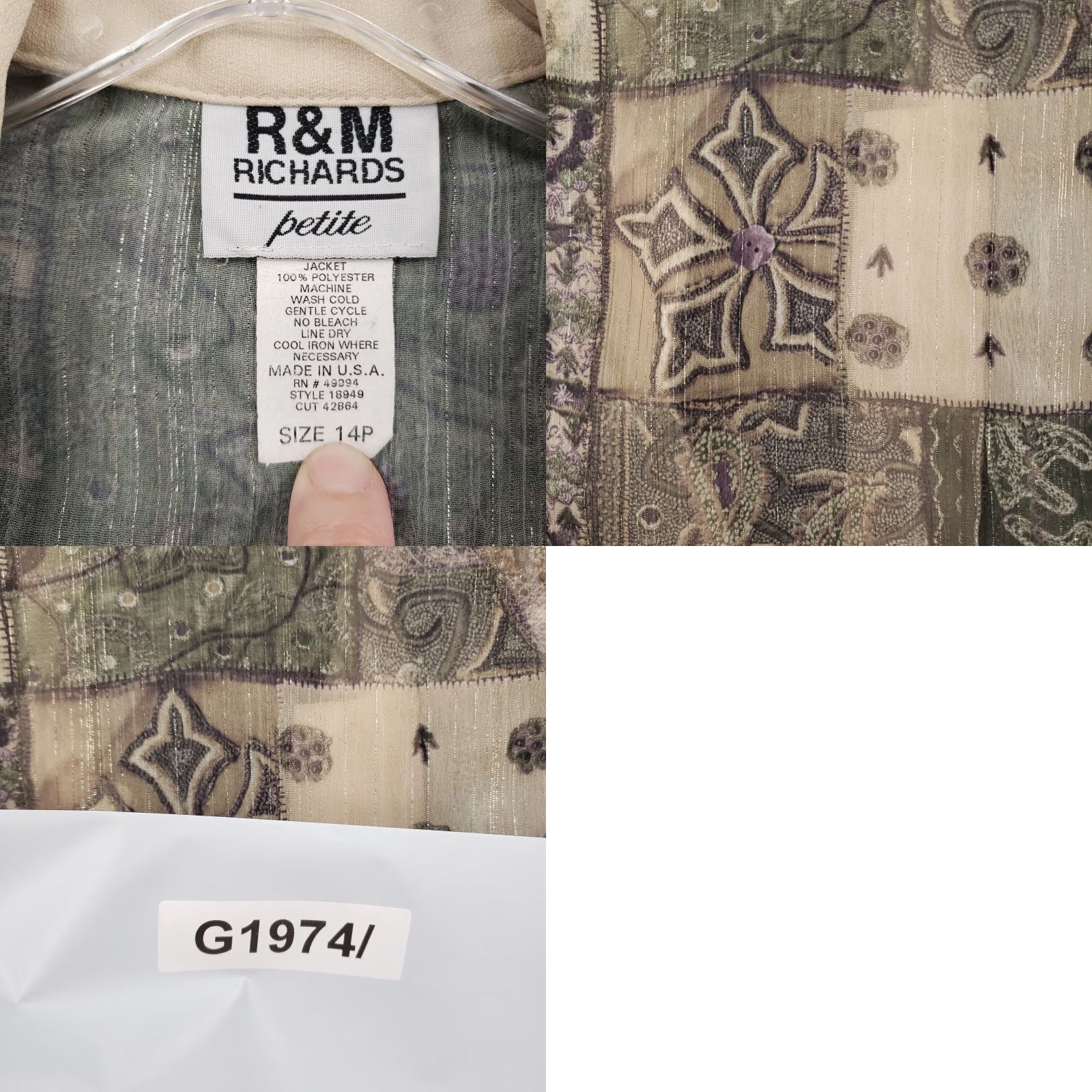 Vintage VINTAGE R&M Richards Petite Patchwork Top Womens 14P Beige Paisley Boho 3/4 Sleeve Button-Up Shirt 80s 90s Womens Size XL / US 12-14 / IT 48-50 - 8 Thumbnail