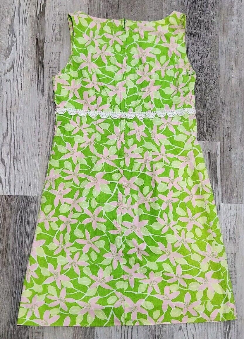 Designer Vintage Lily Pulitzer Dress Size 0 / 2 Green Pink Floral V Size XS / US 0-2 / IT 36-38 - 2 Thumbnail