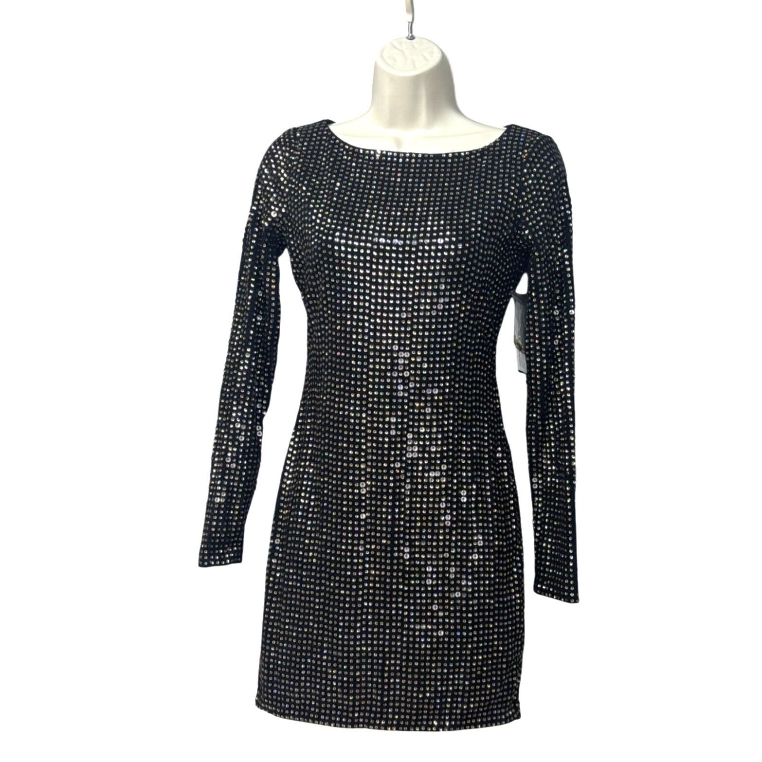 GUESS Beatriz Backless Sequin Dress, Black/Gold, XS