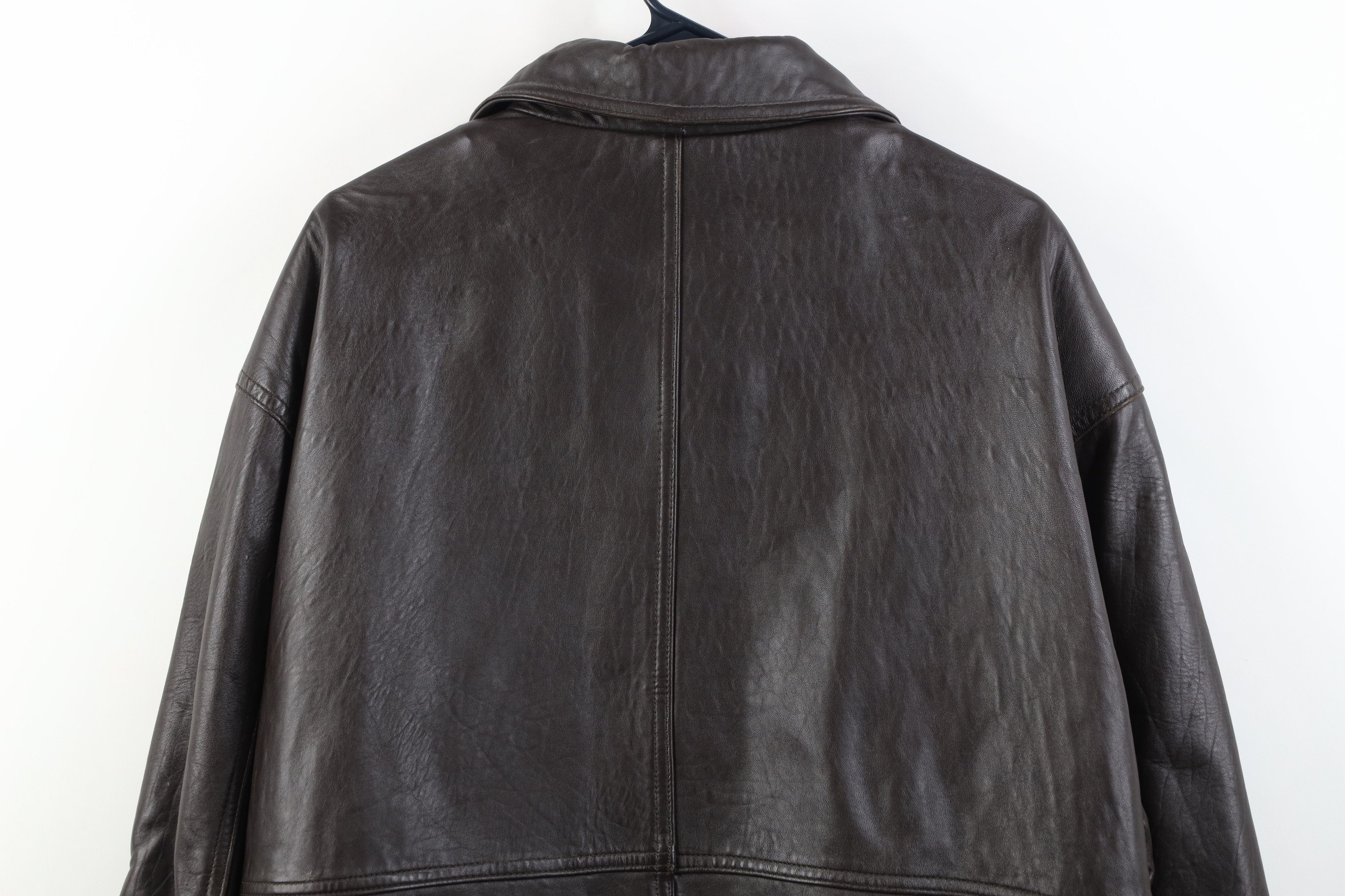Vintage Vintage 90s Streetwear Full Zip Leather Bomber Jacket Brown Size US XL / EU 56 / 4 - 15 Thumbnail