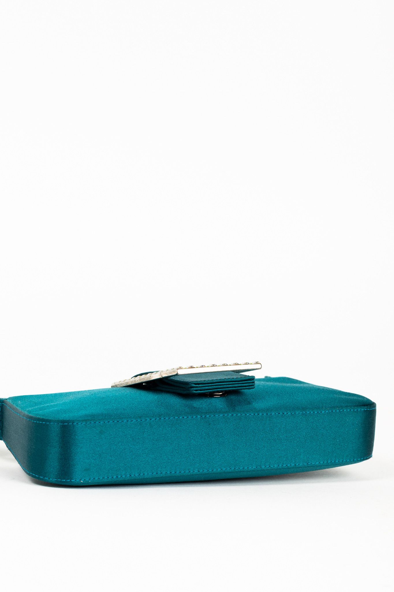 Jimmy Choo Jimmy Choo Teal Satin Crystal-Buckle Baguette Size ONE SIZE - 5 Thumbnail