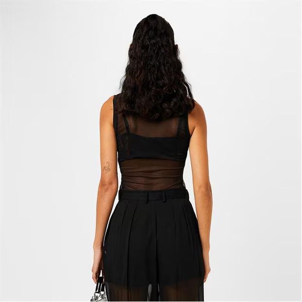 Dolce & Gabbana o1g2r1mq1024 Light Tulle Vest With Logo Tag Tank Tops Nero Size M / US 6-8 / IT 42-44 - 5 Thumbnail