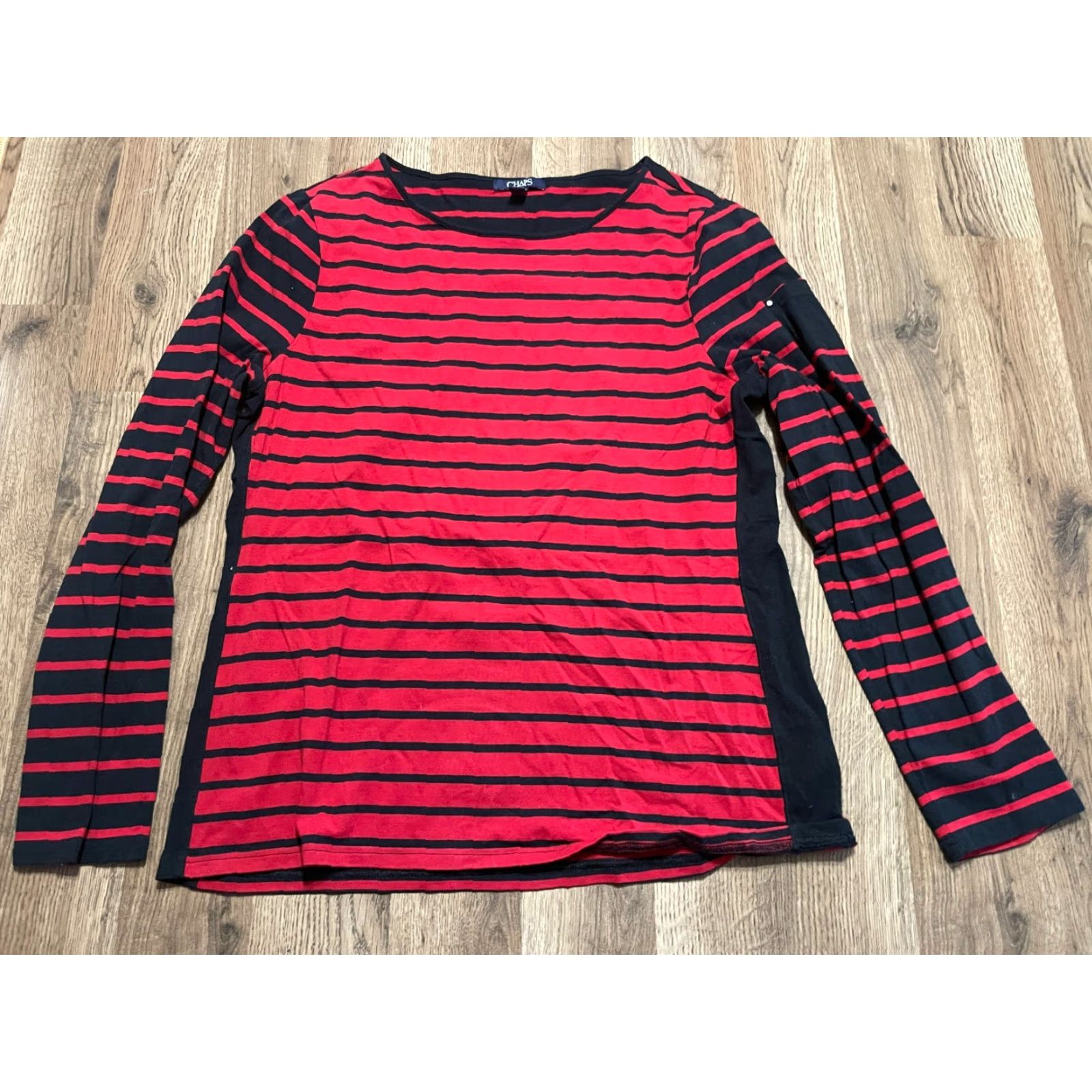 Chaps **Women's Red Black Striped Long Sleeve XL Chaps T-Shirt** User: Women's Red Black Striped Long-Sleeve XL Chaps T-Shirt Size XL / US 12-14 / IT 48-50 - 2 Thumbnail