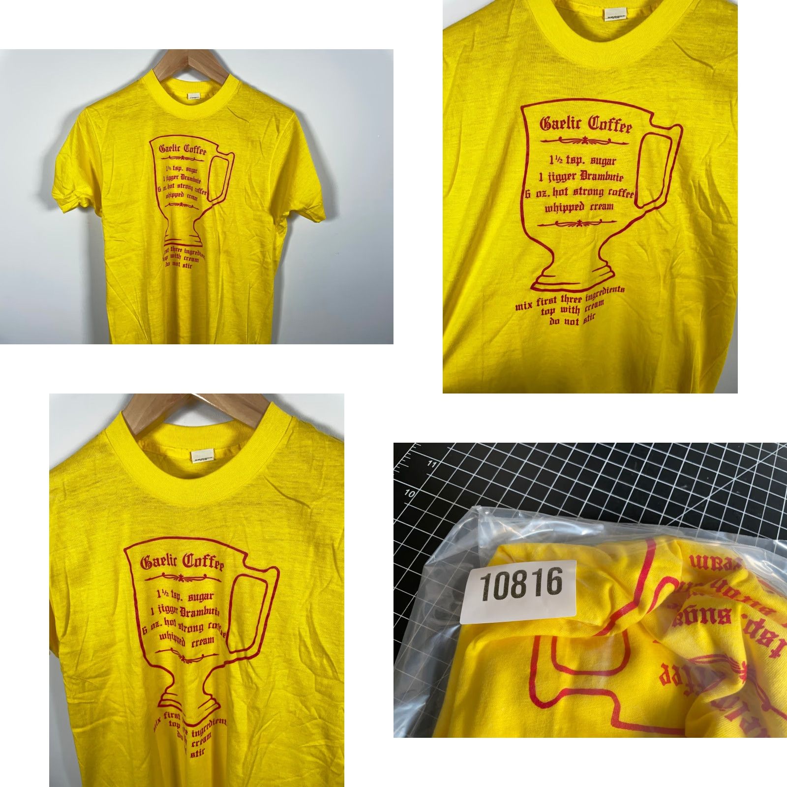 Vintage VINTAGE Screen Stars T-Shirt Graphic Print Gaelic Coffee Yellow XL Small 80s 50/50 Cotton-Polyester Men Short Sleeve Crew Neck Lightweight USA Size US S / EU 44-46 / 1 - 8 Thumbnail